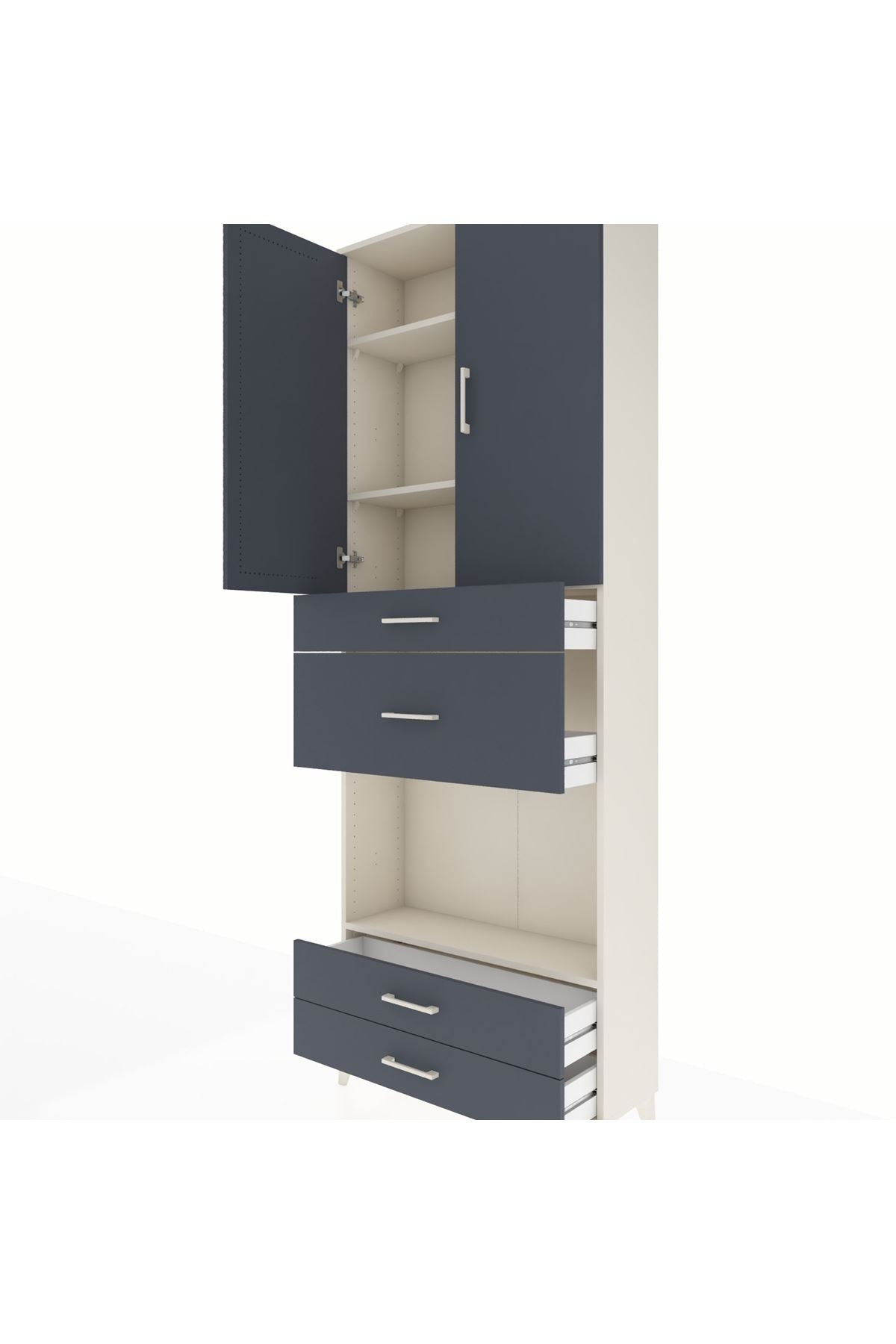 Arges Dolap 4 Raflı 4 Çekmeceli 2 Kapaklı 88x30x243 - S33M095V2A