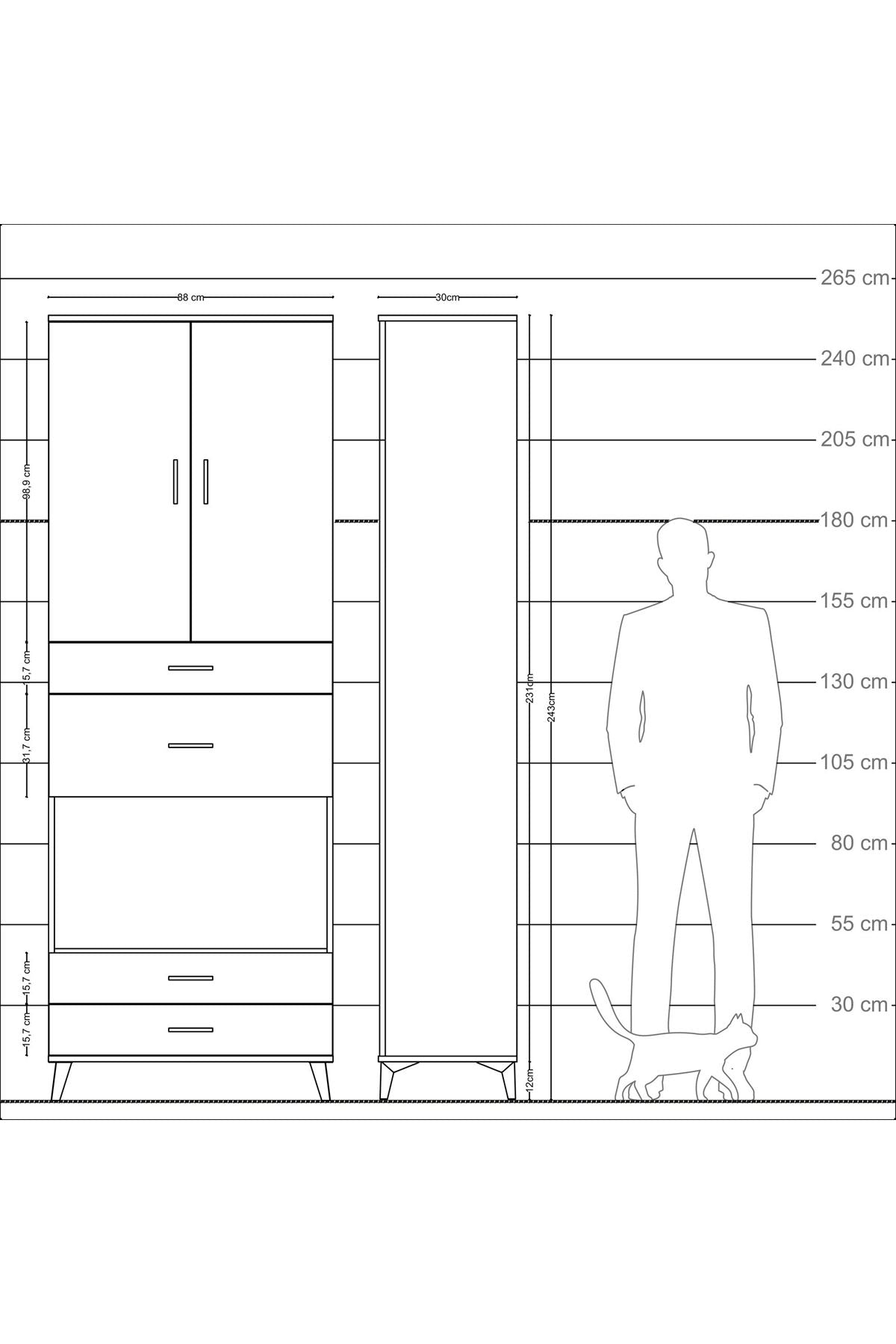 Arges Dolap 4 Raflı 4 Çekmeceli 2 Kapaklı 88x30x243 - S33M095V3A