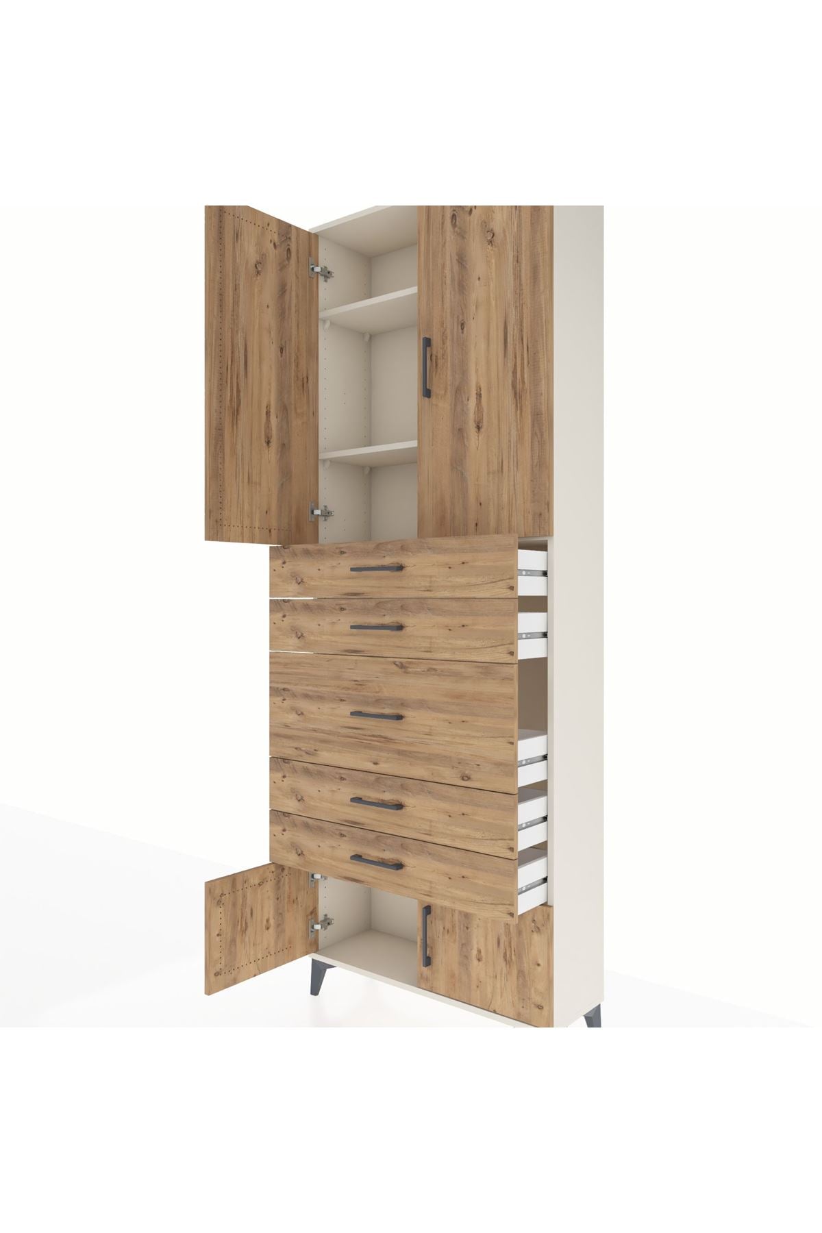 Arges Dolap 3 Raflı 5 Çekmeceli 4 Kapaklı 88x30x243 - S33M097V3A