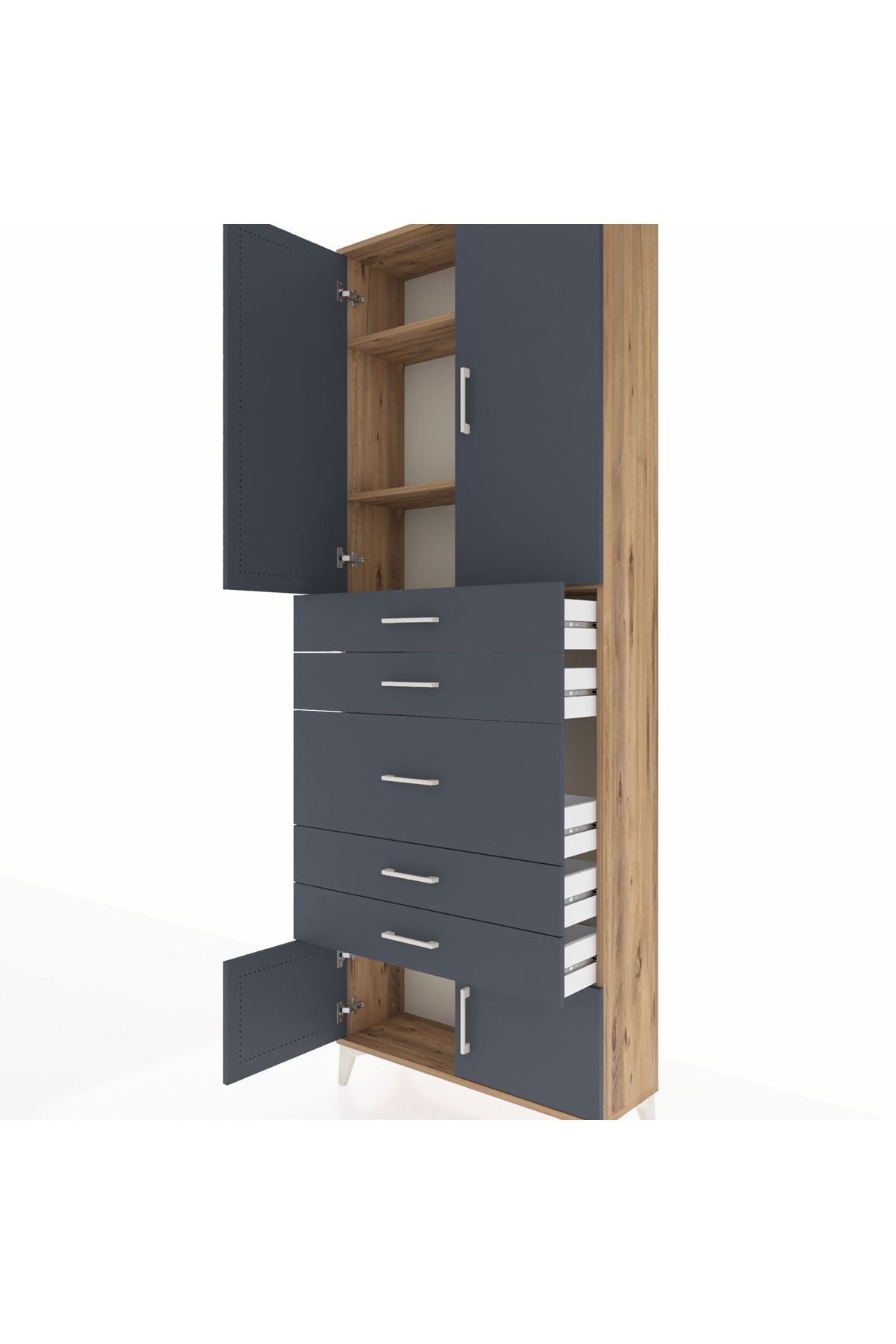 Arges Dolap 3 Raflı 5 Çekmeceli 4 Kapaklı 88x30x243 - S33M097V8A