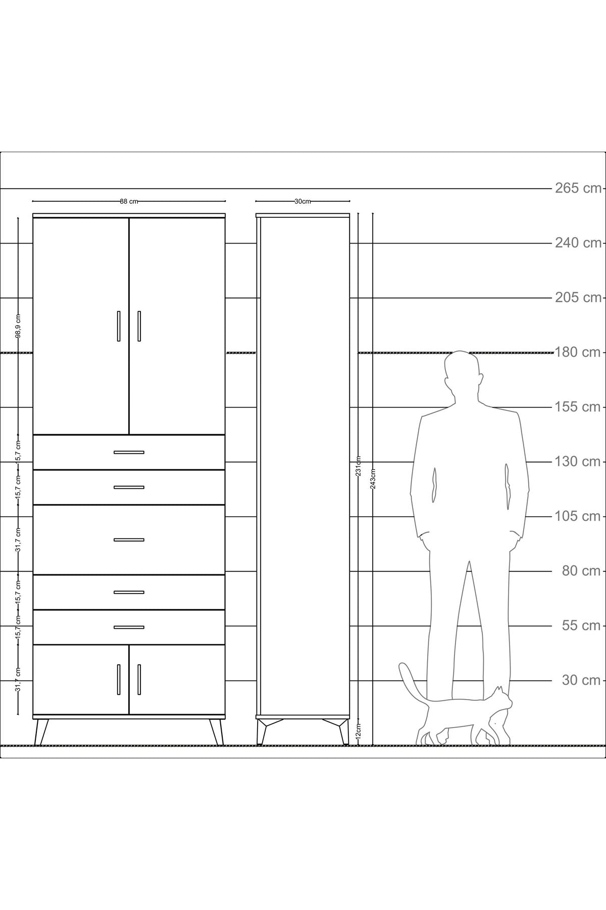 Arges Dolap 3 Raflı 5 Çekmeceli 4 Kapaklı 88x30x243 - S33M097V8A