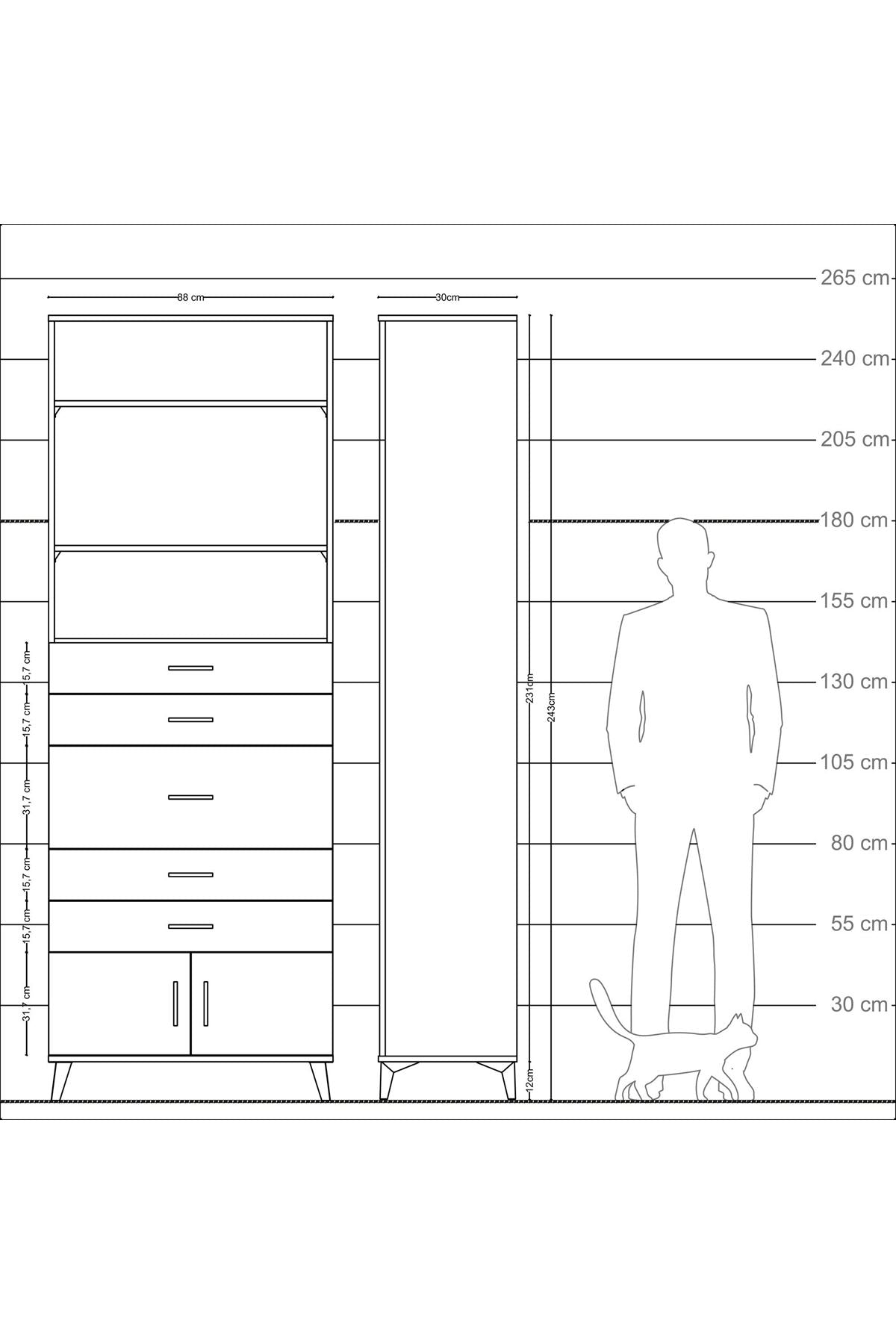 Arges Dolap 3 Raflı 5 Çekmeceli 2 Kapaklı 88x30x243 - S33M098V5A