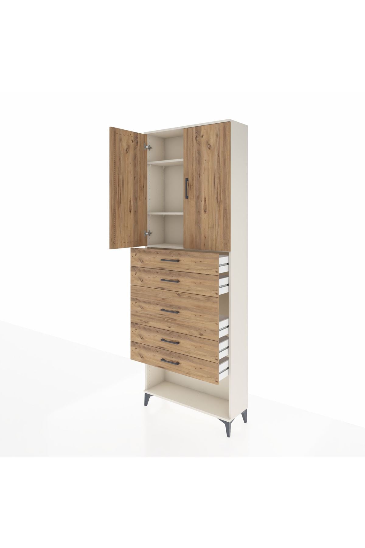 Arges Dolap 3 Raflı 5 Çekmeceli 2 Kapaklı 88x30x243 - S33M099V3A