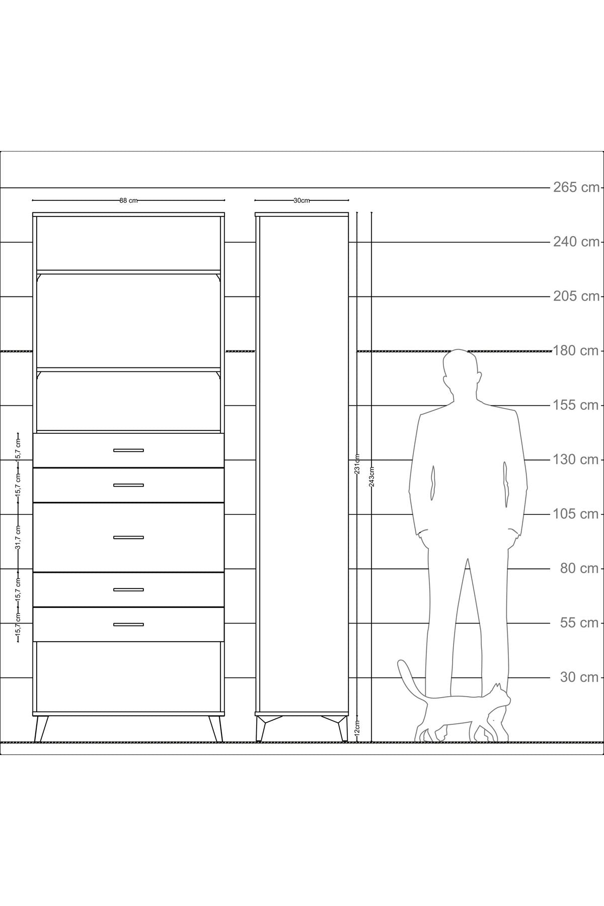 Arges Dolap 3 Raflı 5 Çekmeceli 88x30x243 - S33M100V1A