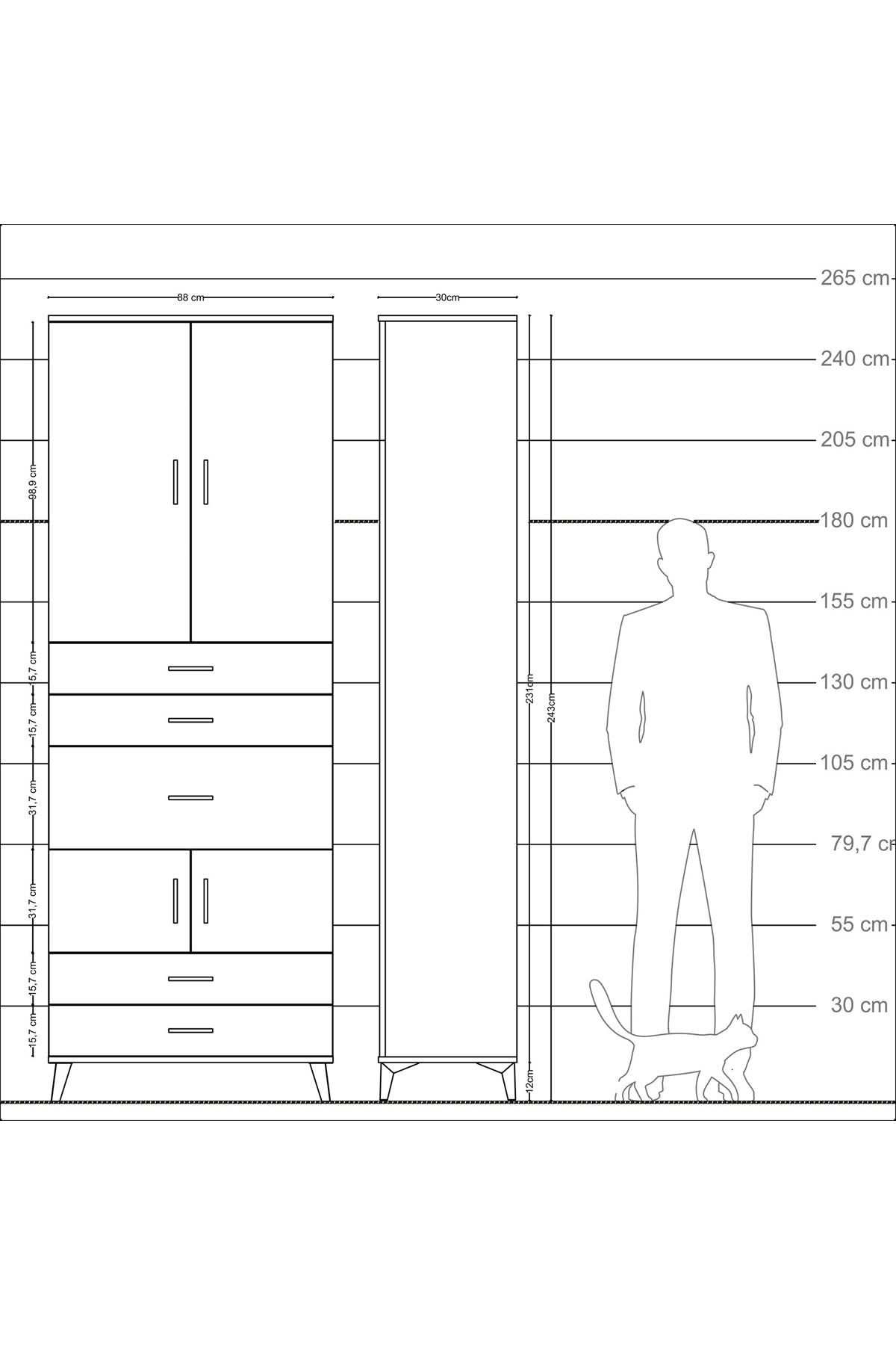 Arges Dolap 4 Raflı 5 Çekmeceli 4 Kapaklı 88x30x243 - S33M101V2A