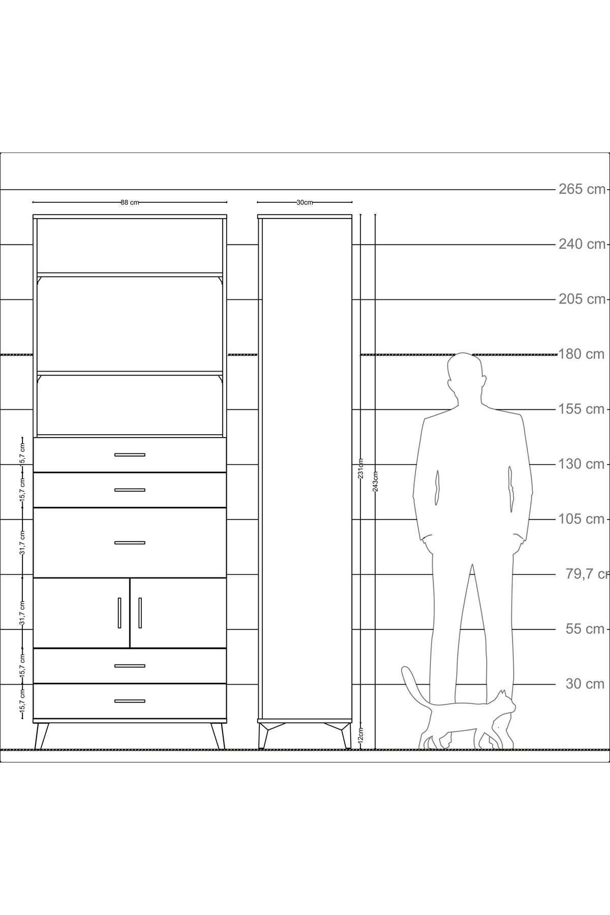Arges Dolap 4 Raflı 5 Çekmeceli 2 Kapaklı 88x30x243 - S33M102V9A
