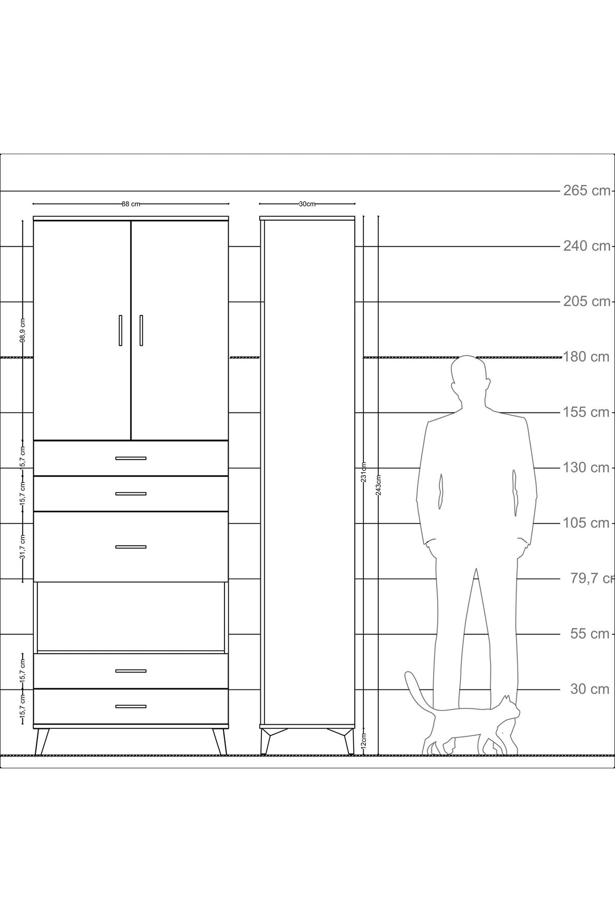 Arges Dolap 4 Raflı 5 Çekmeceli 2 Kapaklı 88x30x243 - S33M103V6A