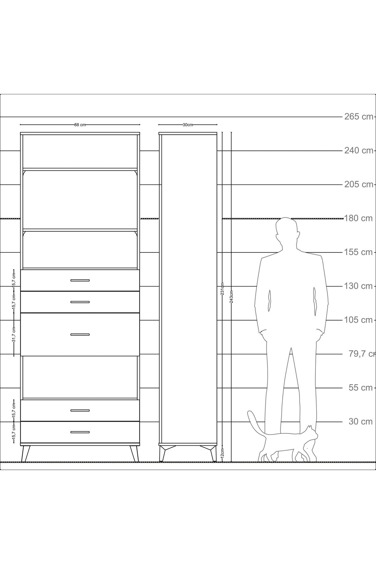 Arges Dolap 4 Raflı 5 Çekmeceli 88x30x243 - S33M104V7A