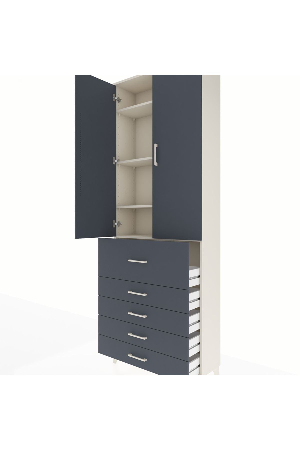 Arges Dolap 4 Raflı 5 Çekmeceli 2 Kapaklı 88x30x243 - S33M105V2A
