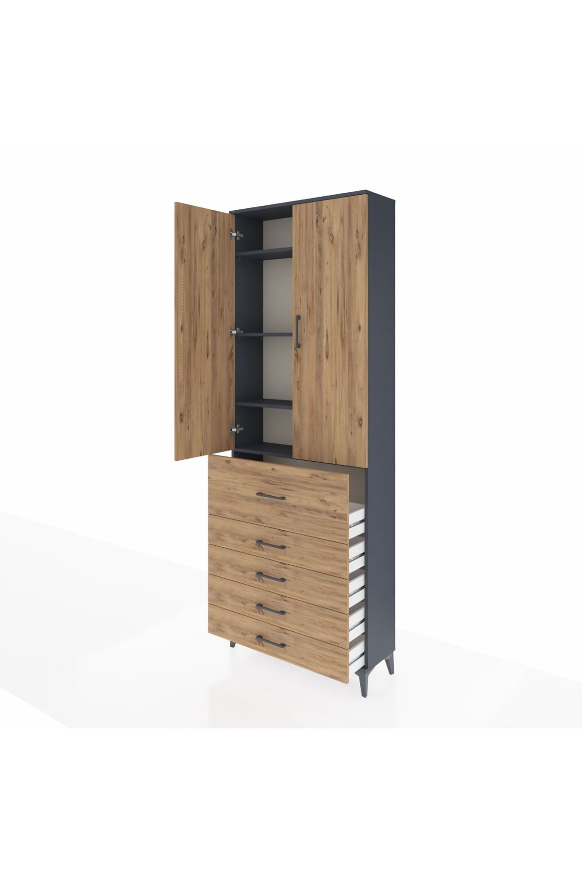 Arges Dolap 4 Raflı 5 Çekmeceli 2 Kapaklı 88x30x243 - S33M105V6A