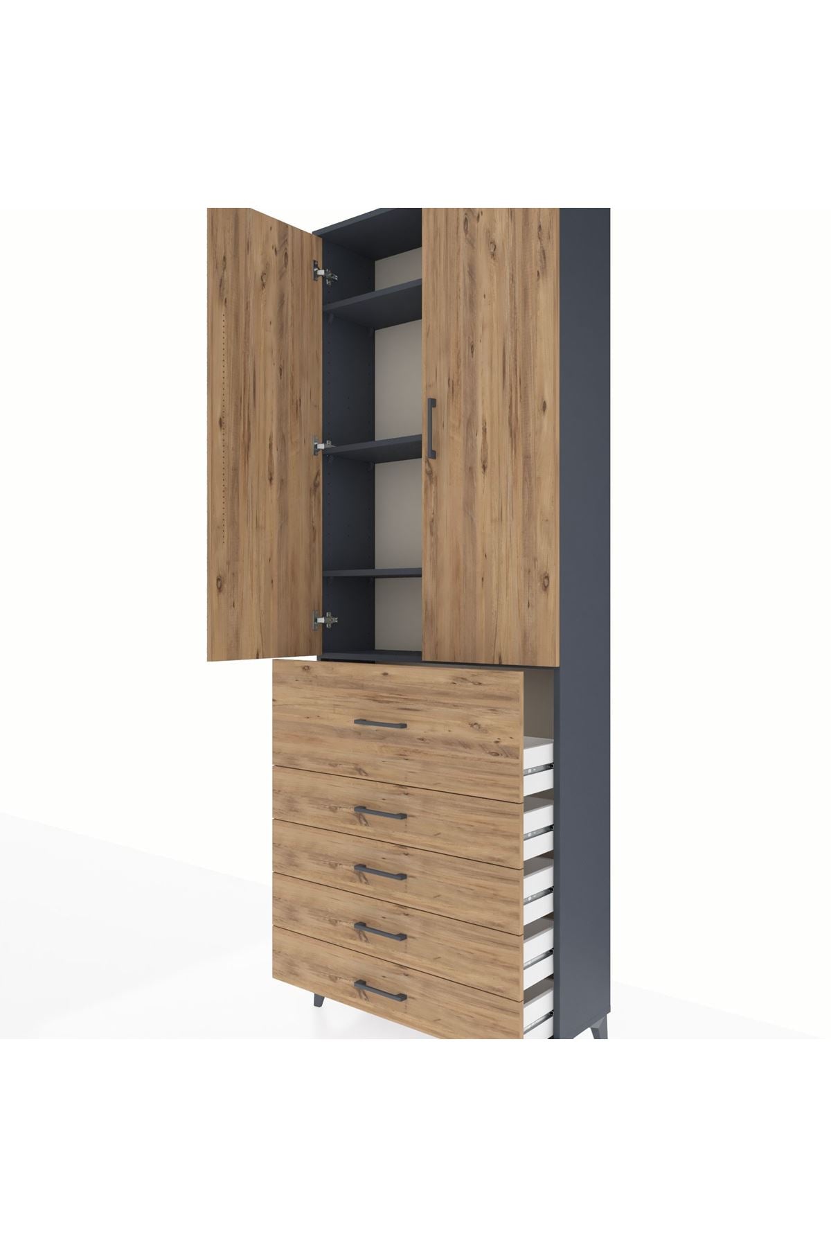 Arges Dolap 4 Raflı 5 Çekmeceli 2 Kapaklı 88x30x243 - S33M105V6A