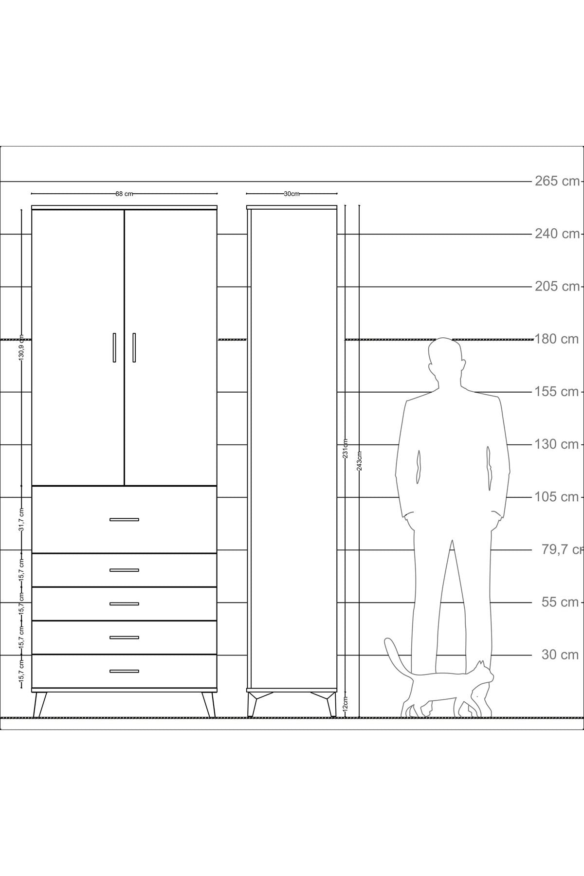Arges Dolap 4 Raflı 5 Çekmeceli 2 Kapaklı 88x30x243 - S33M105V9A