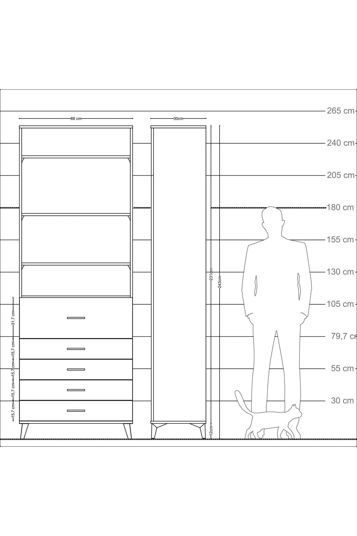 Arges Dolap 4 Raflı 5 Çekmeceli 88x30x243 - S33M106V1A