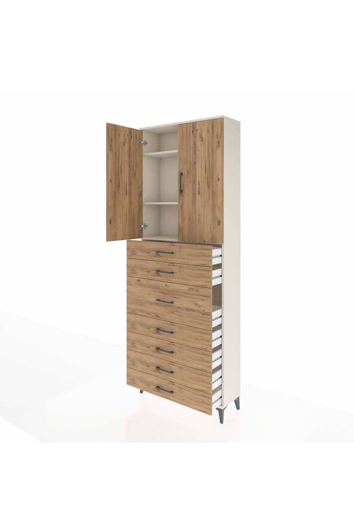 Arges Dolap 3 Raflı 7 Çekmeceli 2 Kapaklı 88x30x243 - S33M107V3A