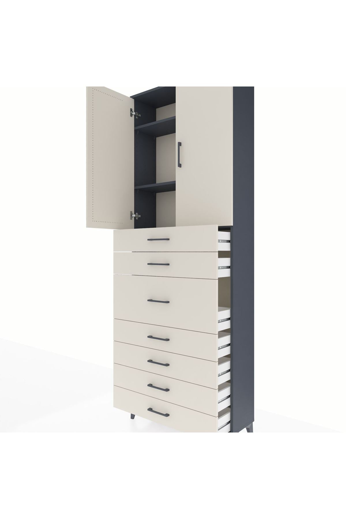 Arges Dolap 3 Raflı 7 Çekmeceli 2 Kapaklı 88x30x243 - S33M107V4A