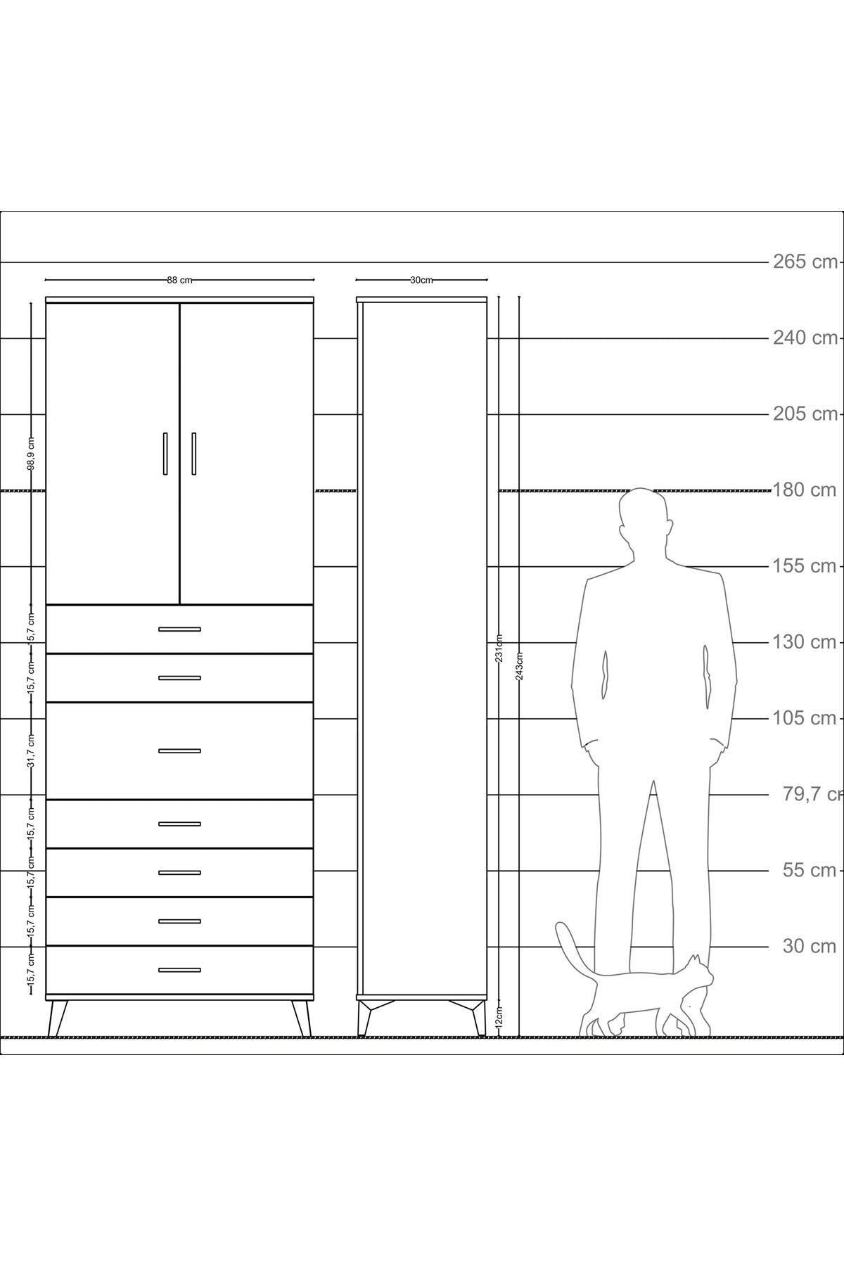 Arges Dolap 3 Raflı 7 Çekmeceli 2 Kapaklı 88x30x243 - S33M107V9A