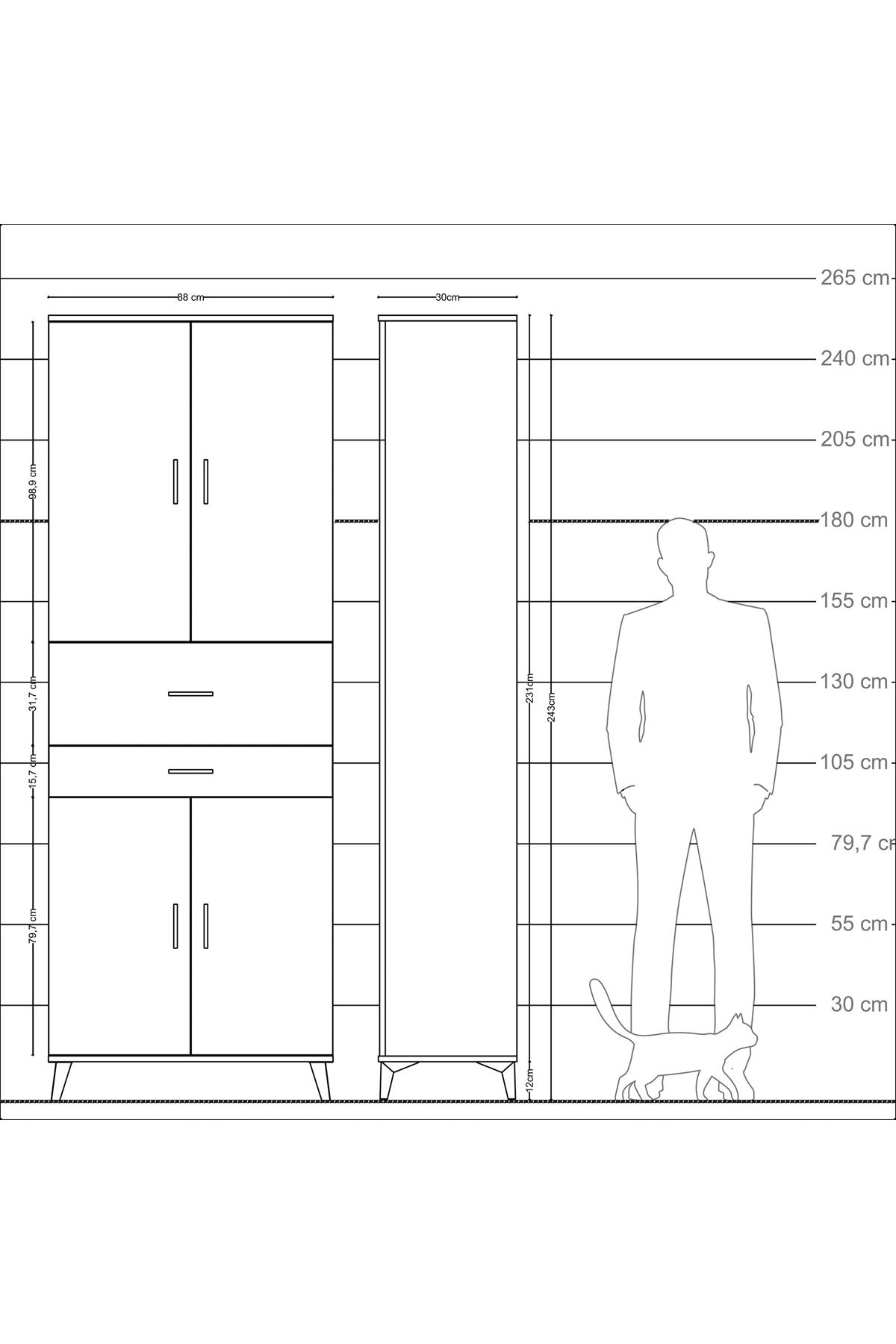 Arges Dolap 4 Raflı 2 Çekmeceli 4 Kapaklı 88x30x243 - S33M109V6A