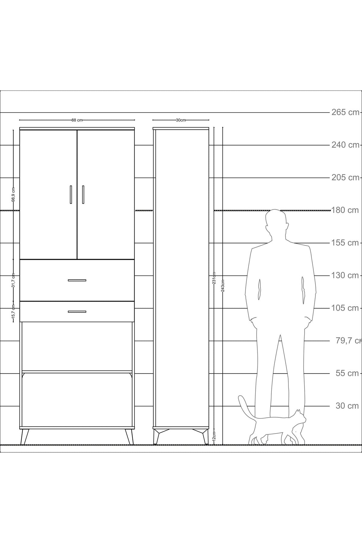 Arges Dolap 4 Raflı 2 Çekmeceli 2 Kapaklı 88x30x243 - S33M111V1A