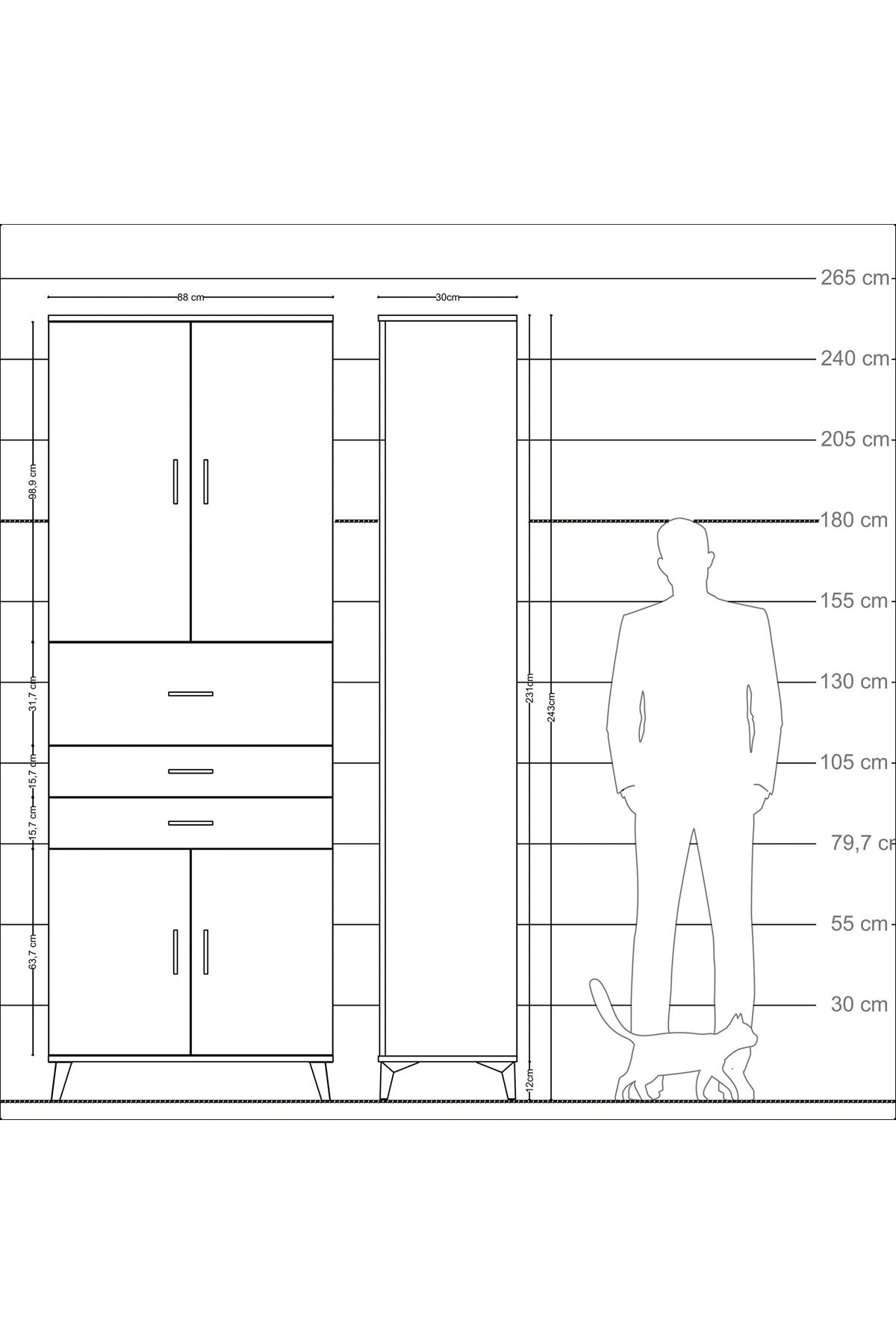 Arges Dolap 4 Raflı 3 Çekmeceli 4 Kapaklı 88x30x243 - S33M113V5A