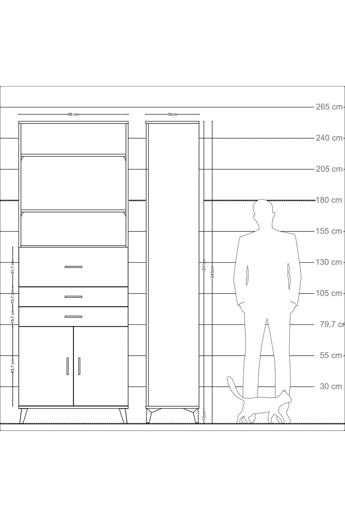 Arges Dolap 4 Raflı 3 Çekmeceli 2 Kapaklı 88x30x243 - S33M114V1A