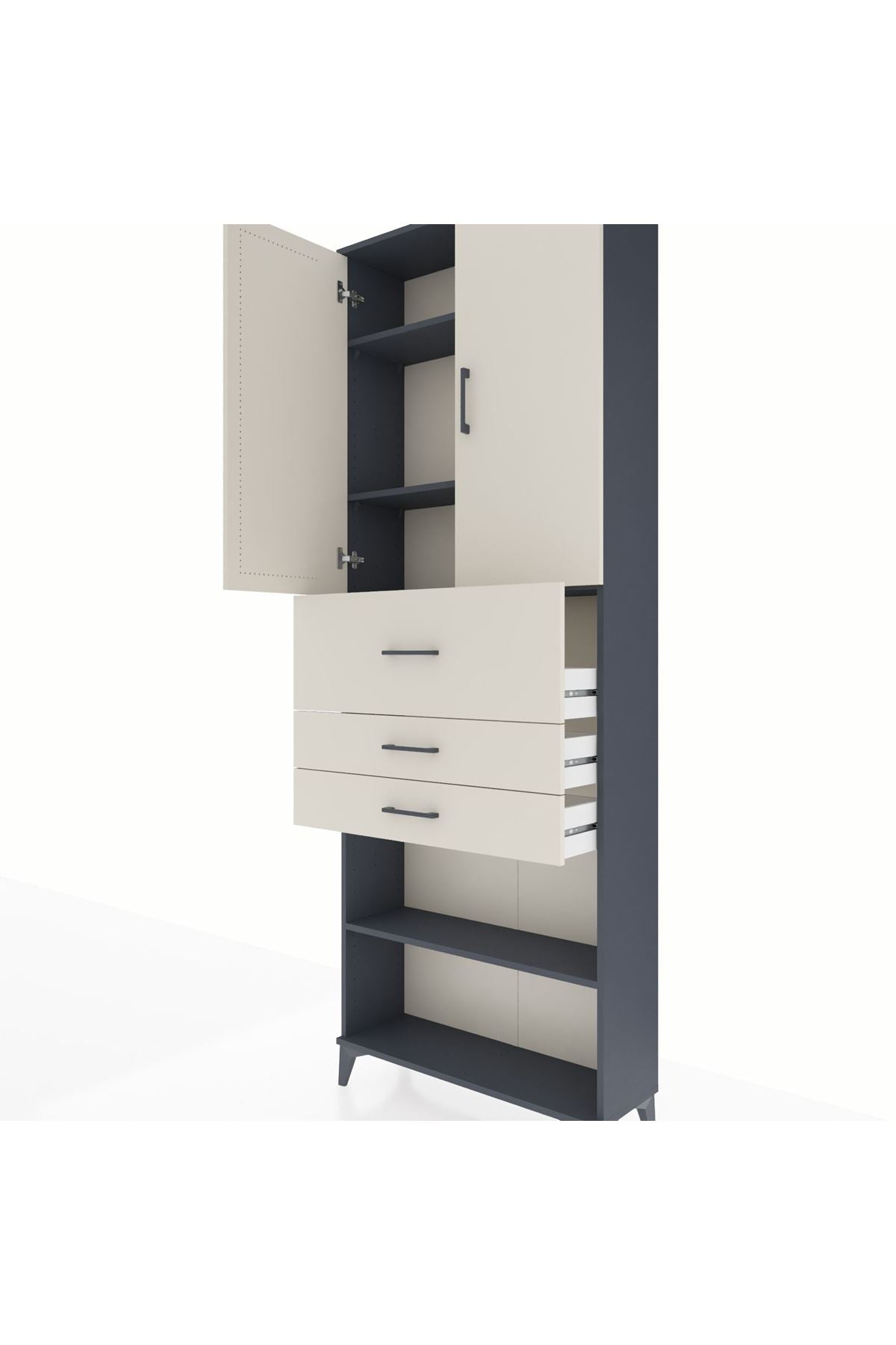 Arges Dolap 4 Raflı 3 Çekmeceli 2 Kapaklı 88x30x243 - S33M115V4A