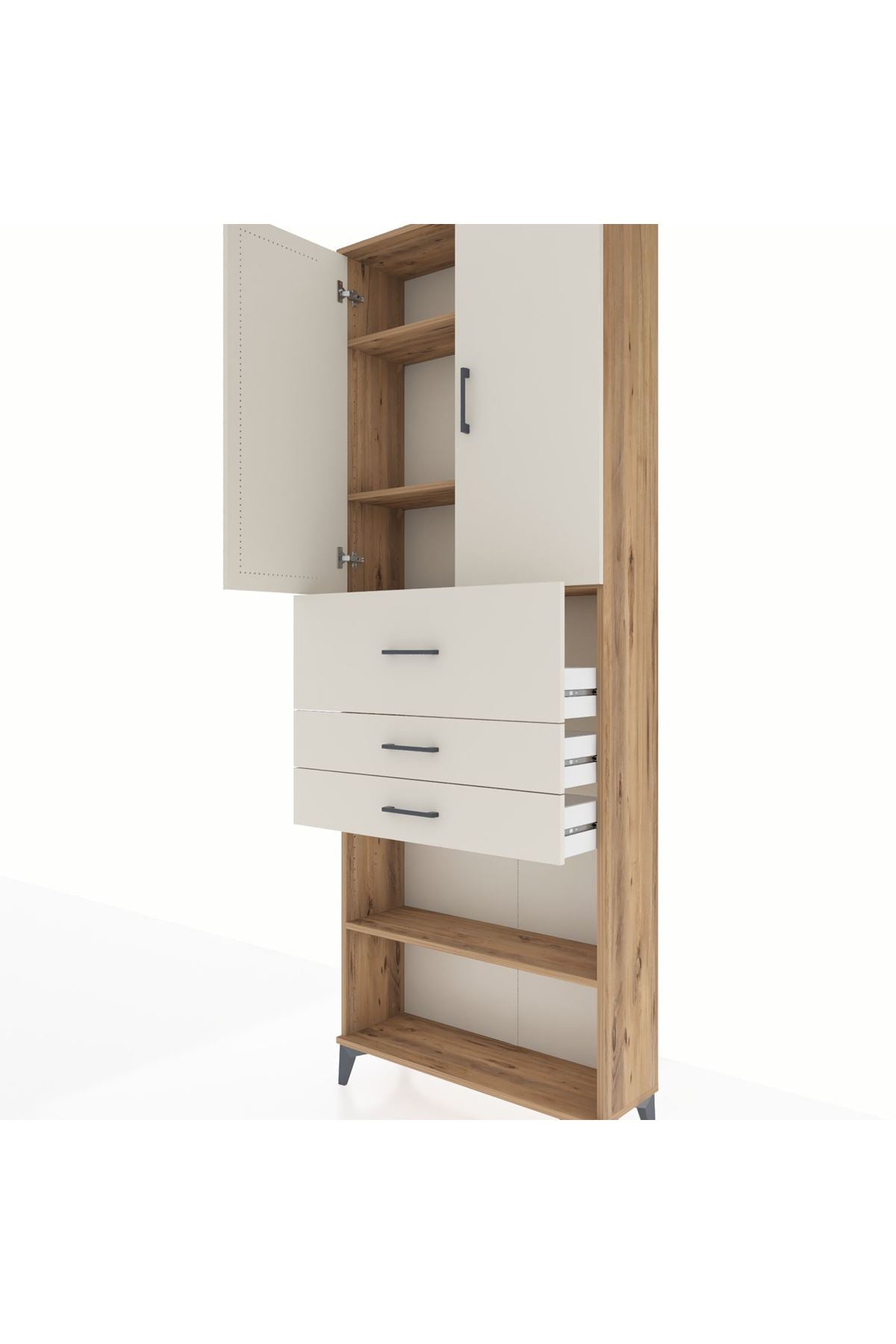 Arges Dolap 4 Raflı 3 Çekmeceli 2 Kapaklı 88x30x243 - S33M115V7A
