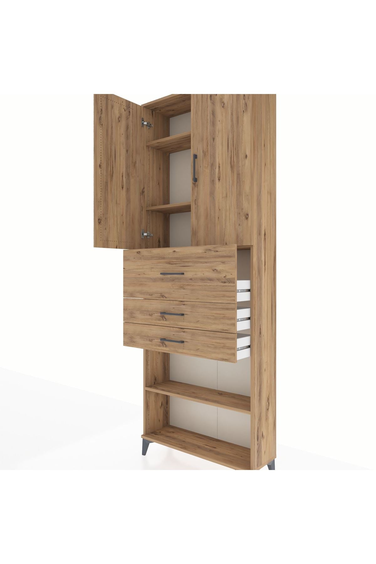 Arges Dolap 4 Raflı 3 Çekmeceli 2 Kapaklı 88x30x243 - S33M115V9A