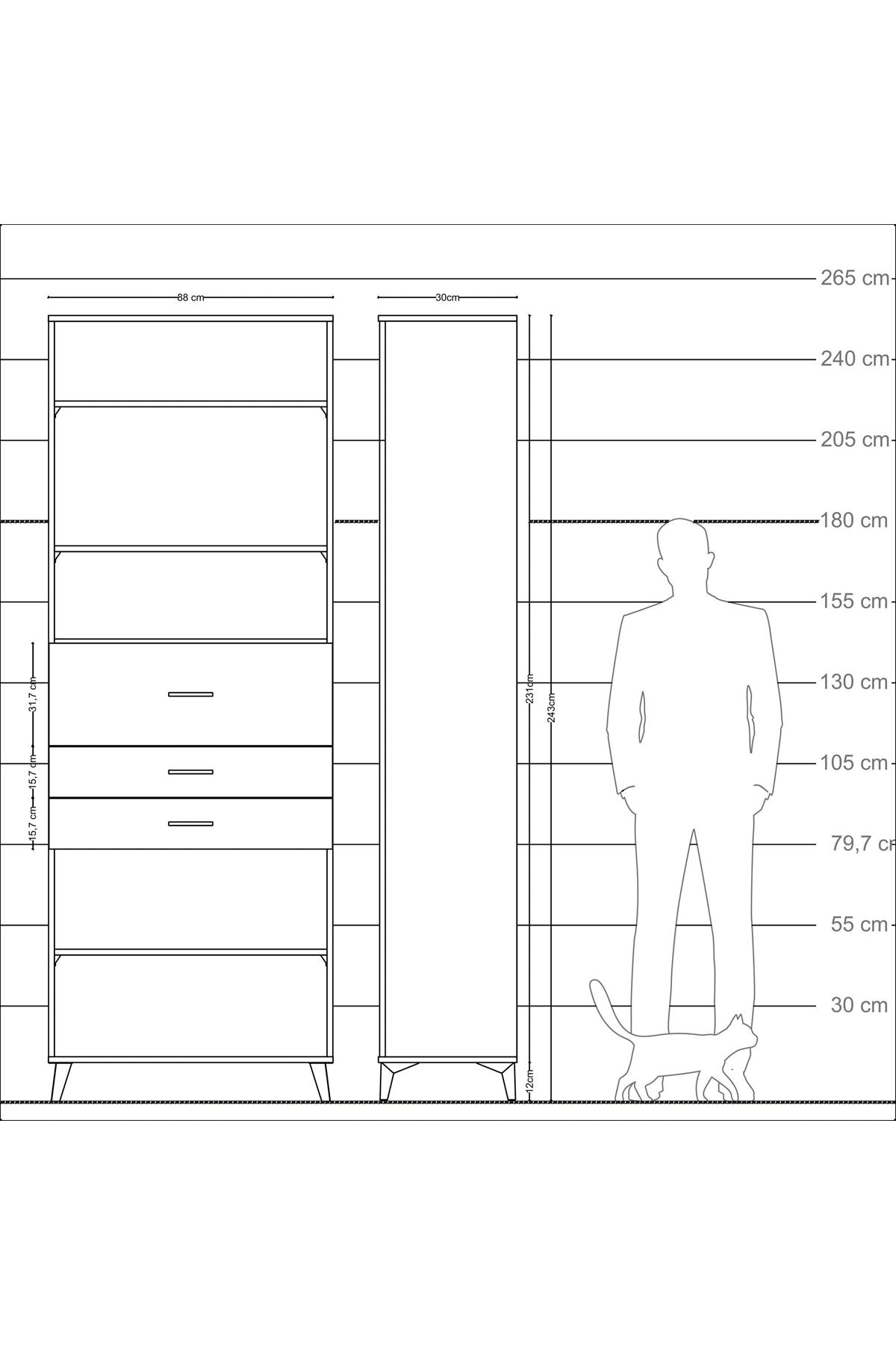 Arges Dolap 4 Raflı 3 Çekmeceli 88x30x243 - S33M116V3A