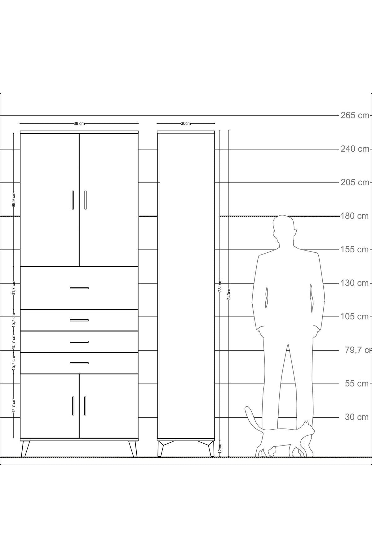 Arges Dolap 4 Raflı 4 Çekmeceli 4 Kapaklı 88x30x243 - S33M117V7A