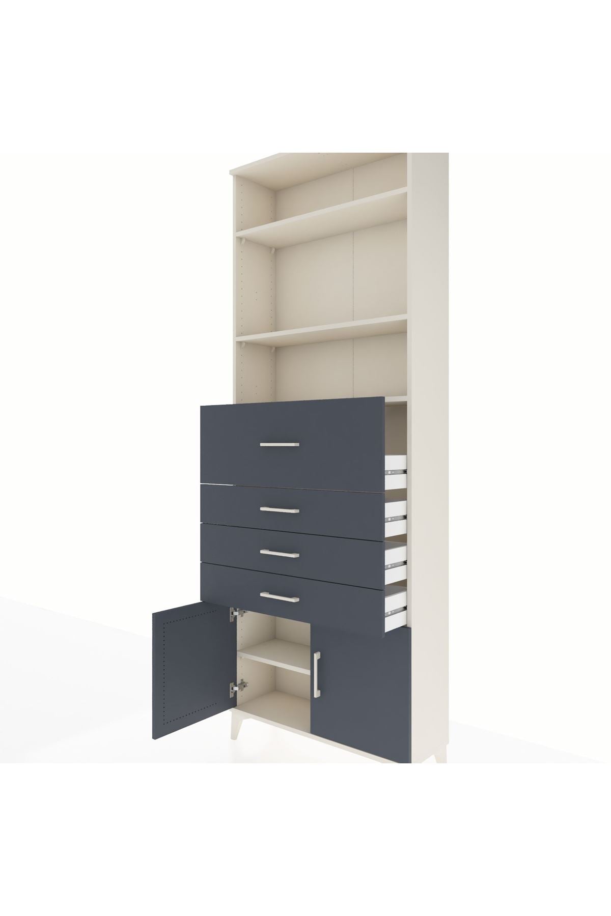Arges Dolap 4 Raflı 4 Çekmeceli 2 Kapaklı 88x30x243 - S33M118V2A