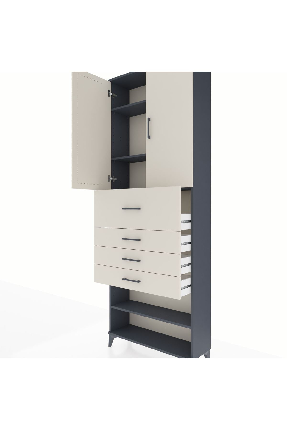 Arges Dolap 4 Raflı 4 Çekmeceli 2 Kapaklı 88x30x243 - S33M119V4A