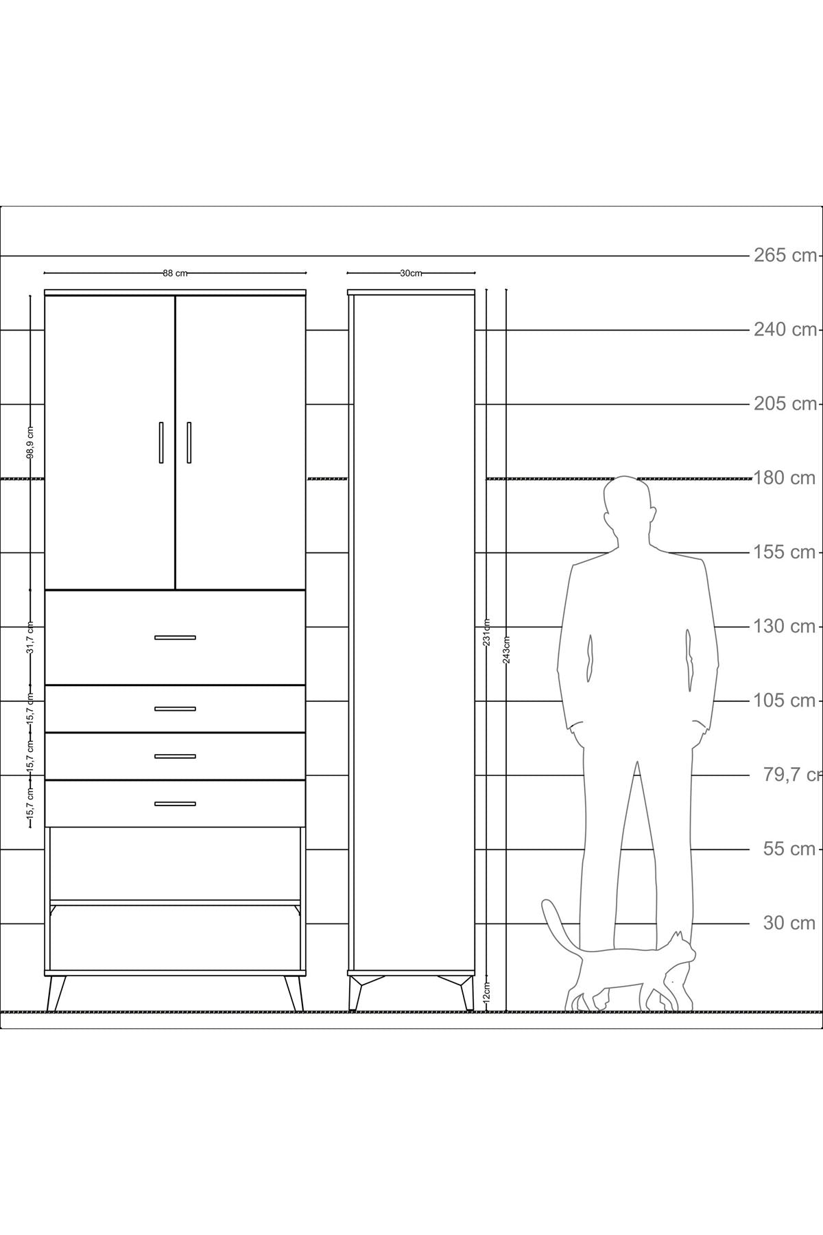 Arges Dolap 4 Raflı 4 Çekmeceli 2 Kapaklı 88x30x243 - S33M119V7A