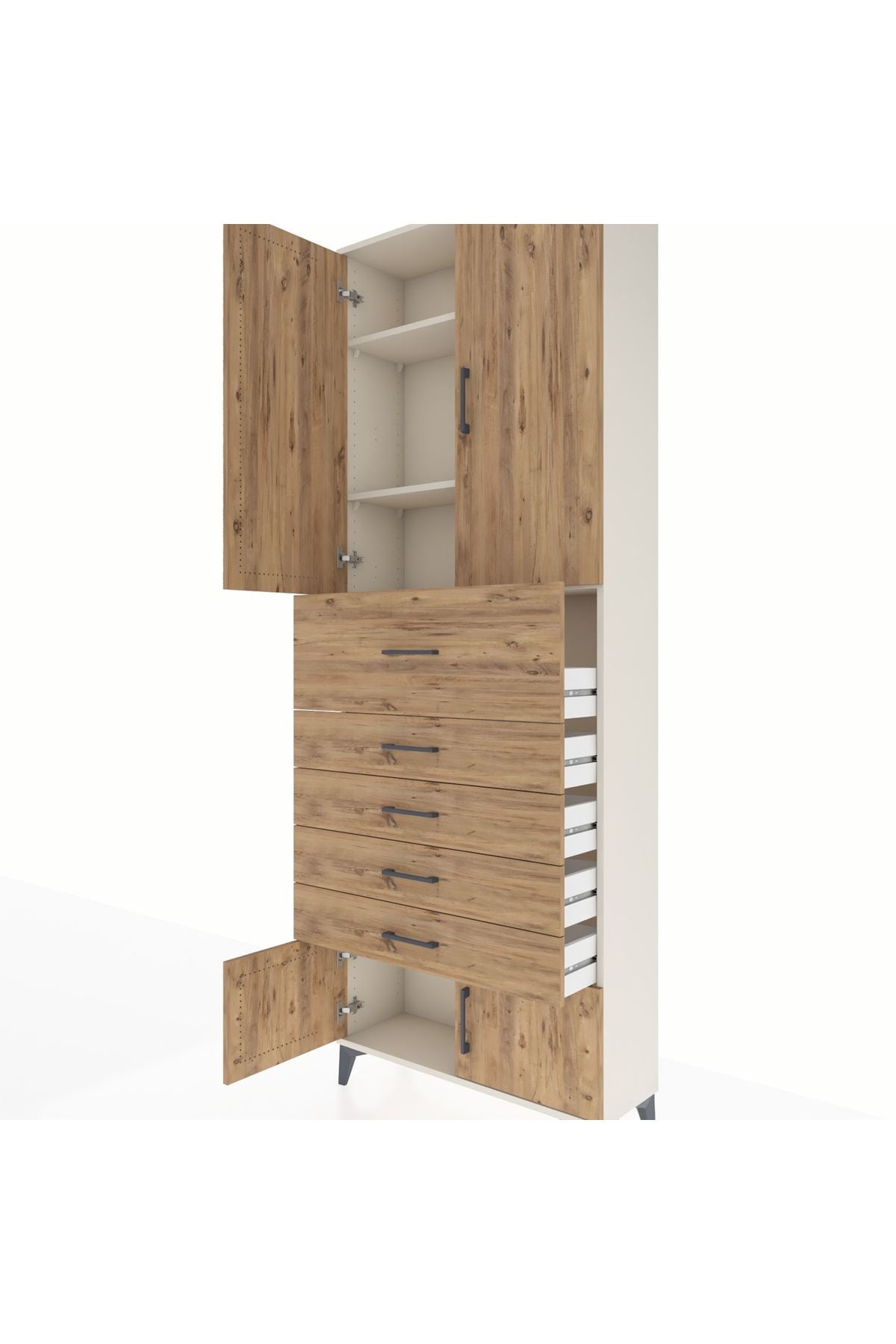 Arges Dolap 3 Raflı 5 Çekmeceli 4 Kapaklı 88x30x243 - S33M121V3A