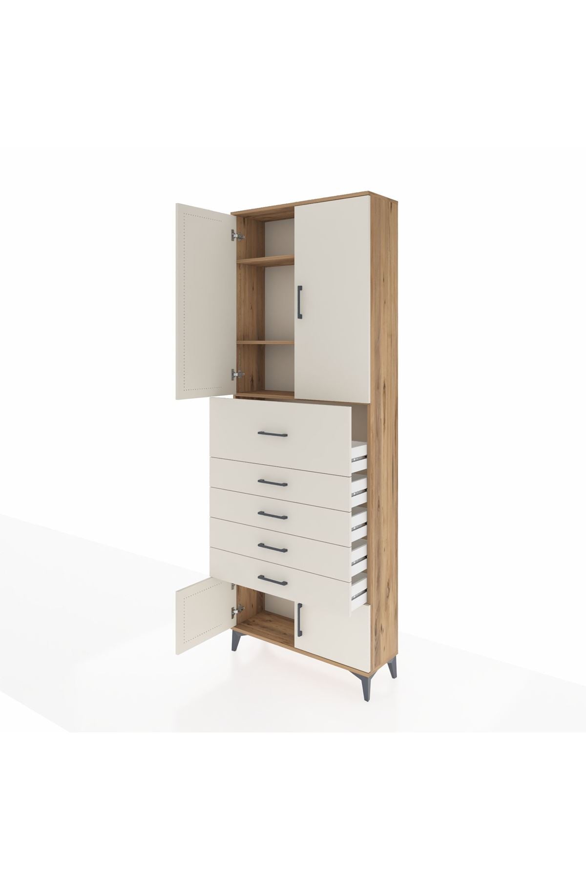 Arges Dolap 3 Raflı 5 Çekmeceli 4 Kapaklı 88x30x243 - S33M121V7A