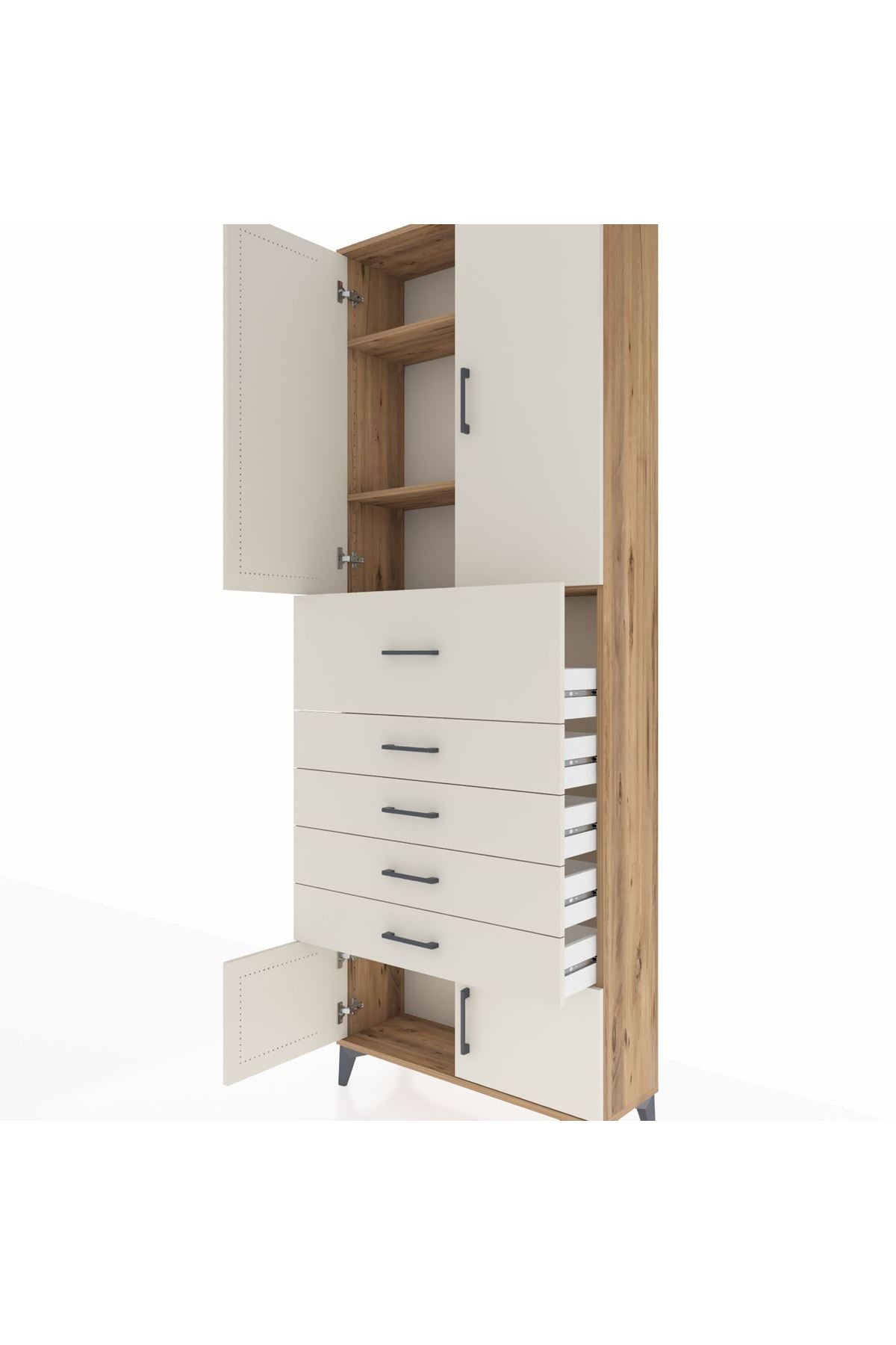 Arges Dolap 3 Raflı 5 Çekmeceli 4 Kapaklı 88x30x243 - S33M121V7A