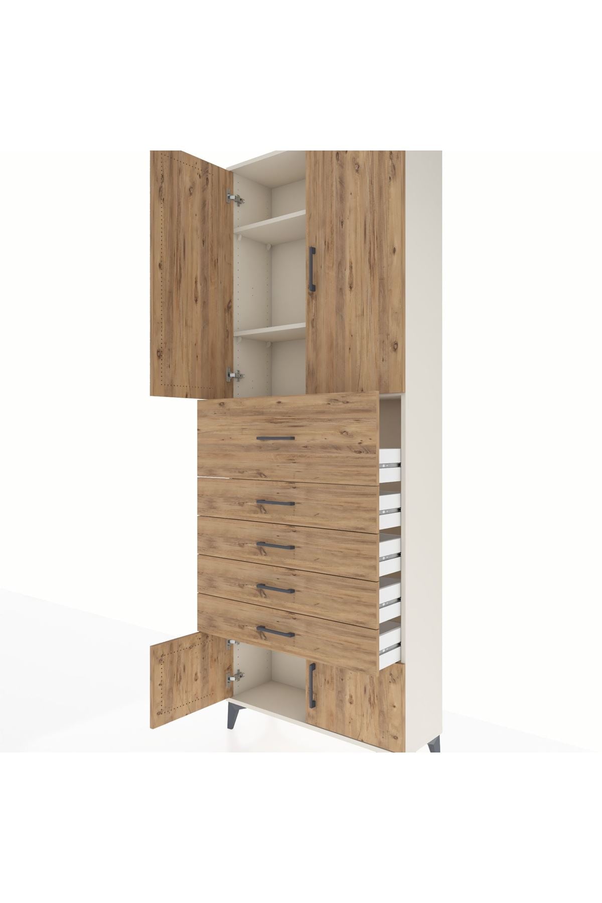 Arges Dolap 3 Raflı 5 Çekmeceli 4 Kapaklı 88x30x243 - S33M125V3A