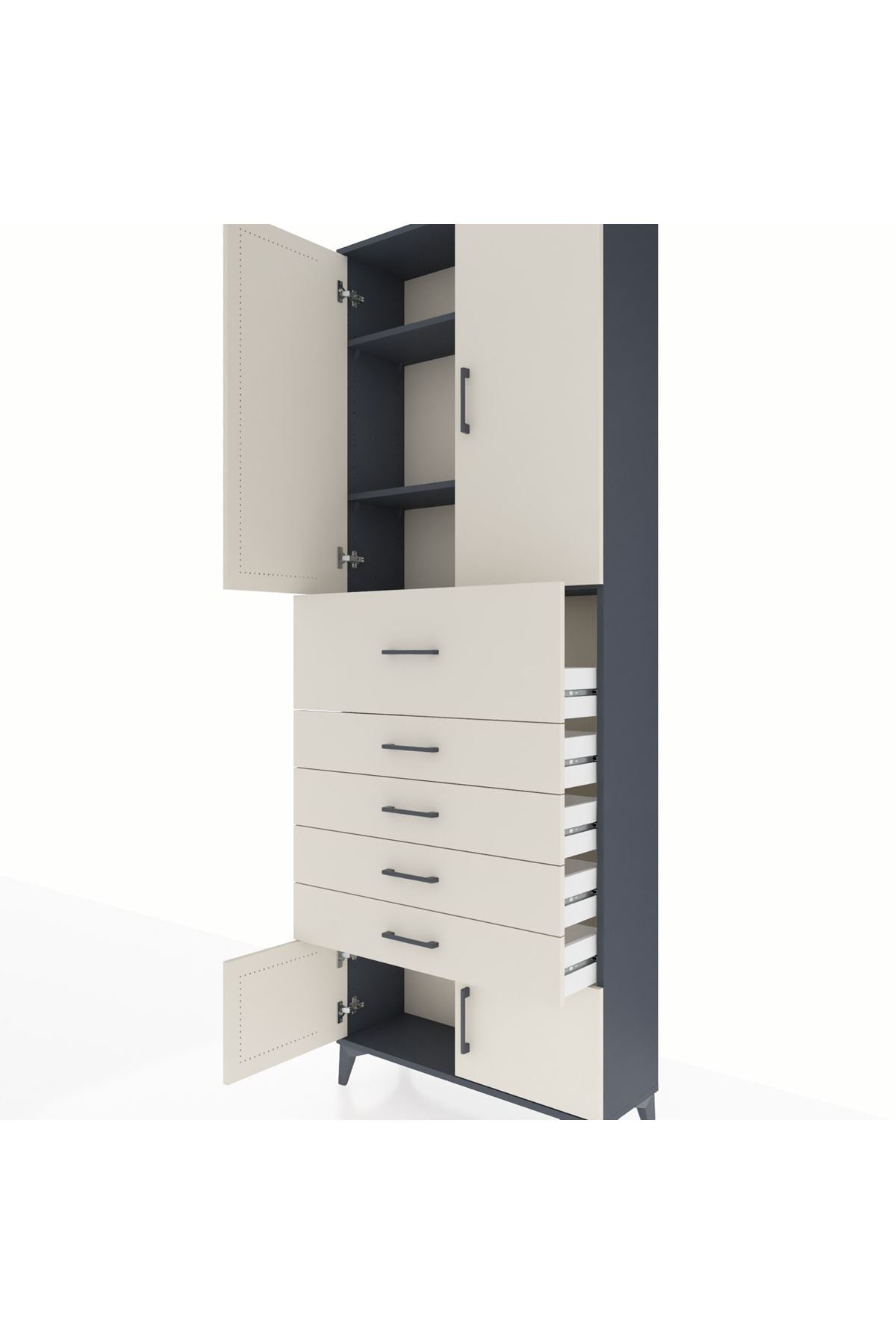 Arges Dolap 3 Raflı 5 Çekmeceli 4 Kapaklı 88x30x243 - S33M125V4A