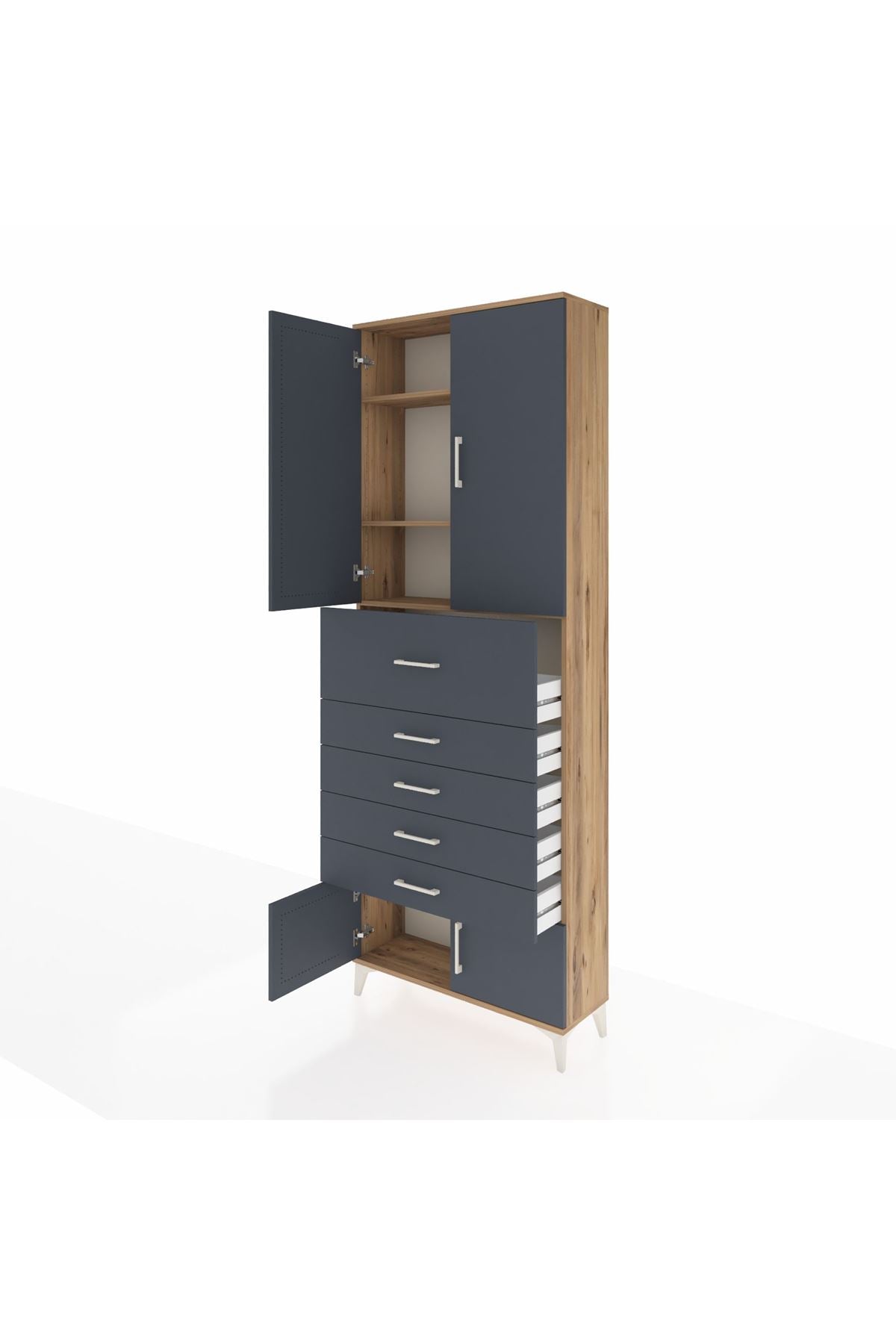 Arges Dolap 3 Raflı 5 Çekmeceli 4 Kapaklı 88x30x243 - S33M125V8A
