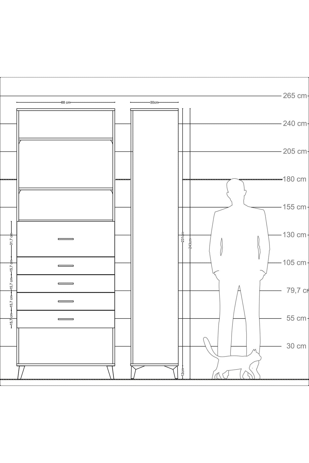 Arges Dolap 3 Raflı 5 Çekmeceli 88x30x243 - S33M128V9A