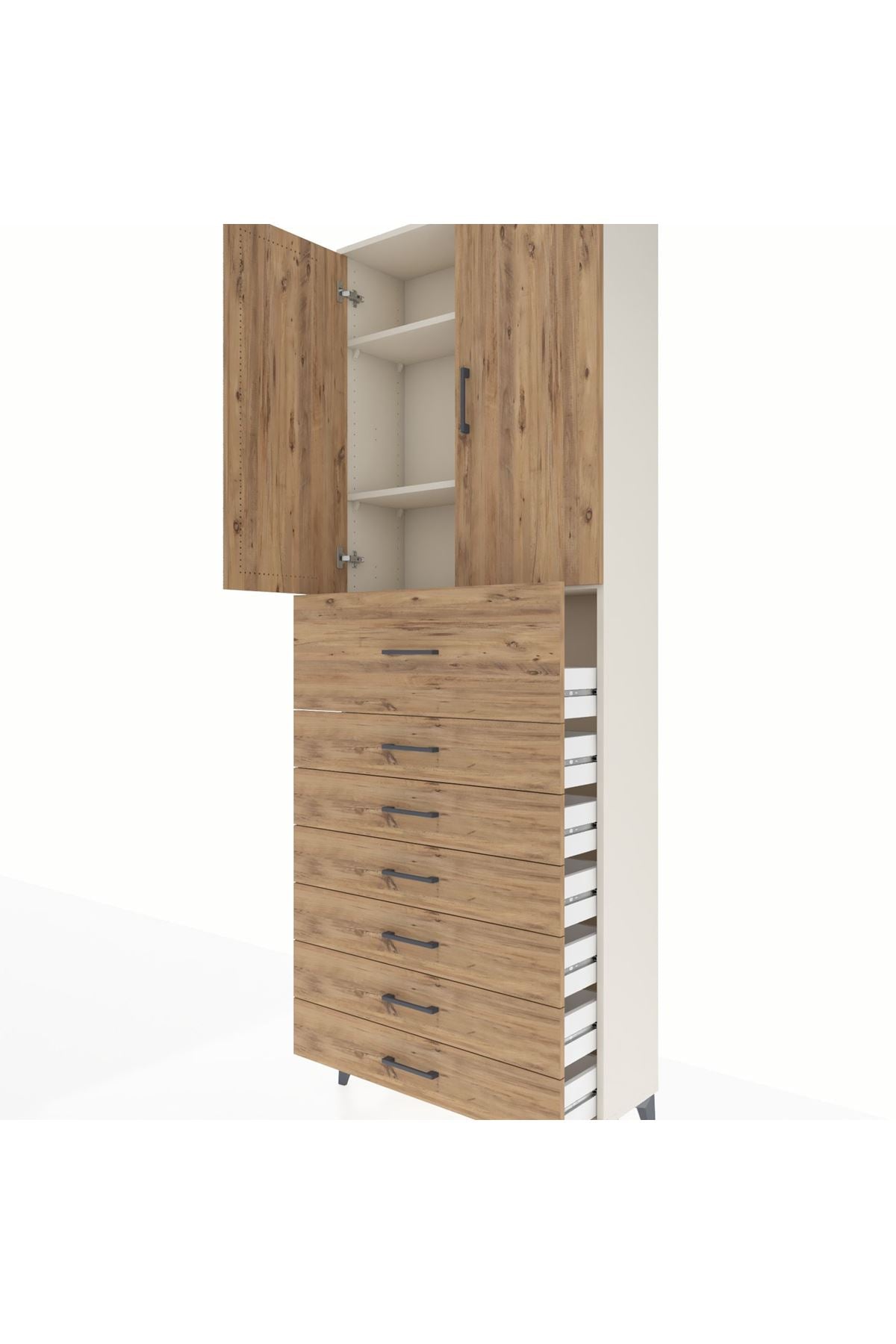 Arges Dolap 3 Raflı 7 Çekmeceli 2 Kapaklı 88x30x243 - S33M129V3A