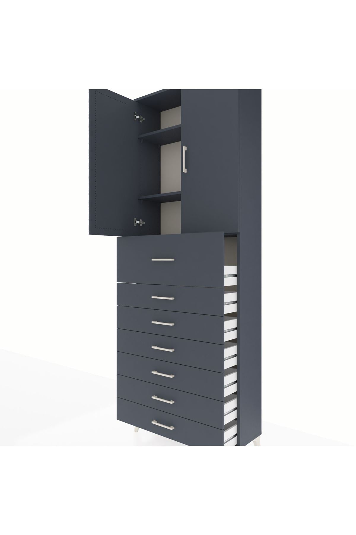 Arges Dolap 3 Raflı 7 Çekmeceli 2 Kapaklı 88x30x243 - S33M129V5A