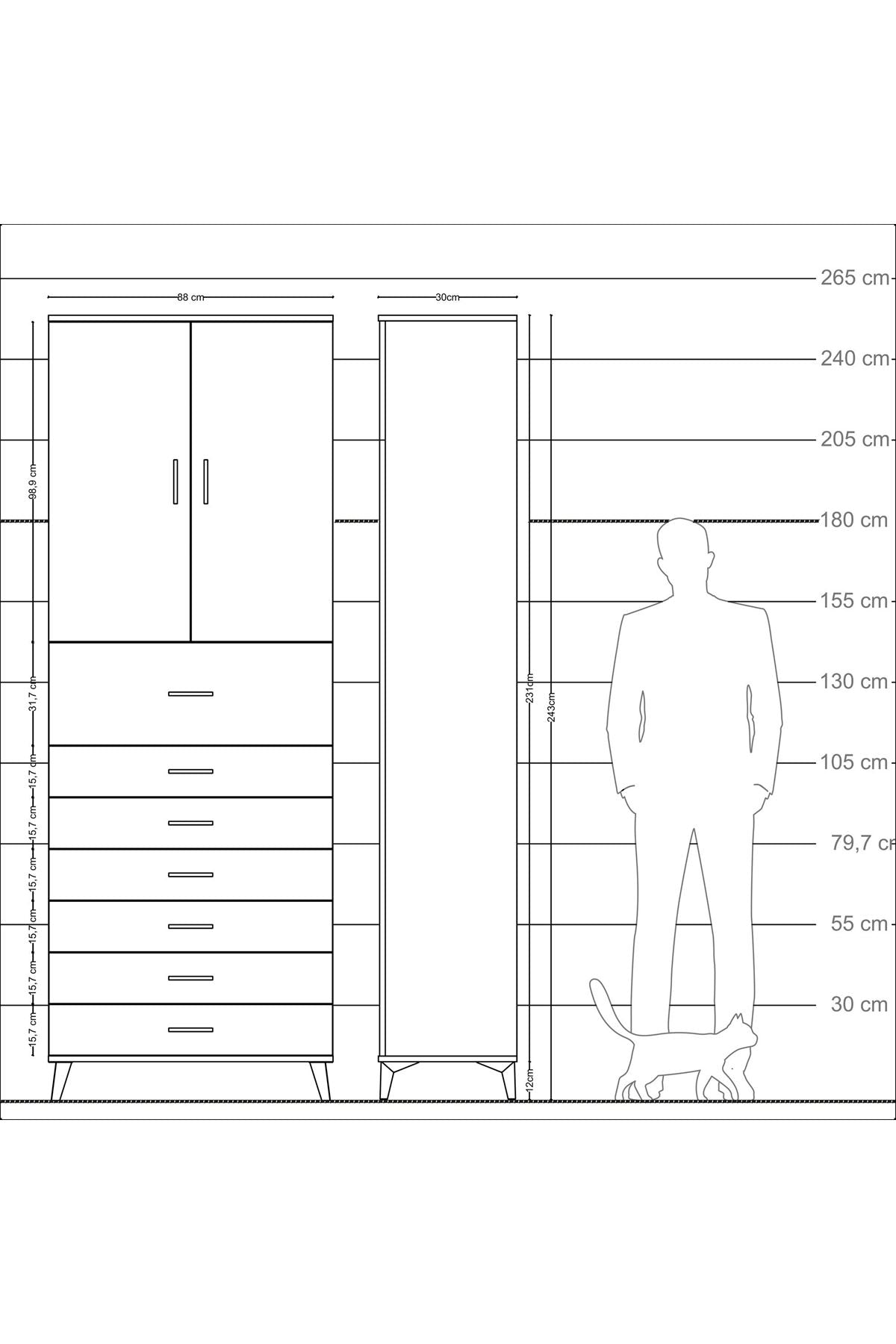 Arges Dolap 3 Raflı 7 Çekmeceli 2 Kapaklı 88x30x243 - S33M129V5A