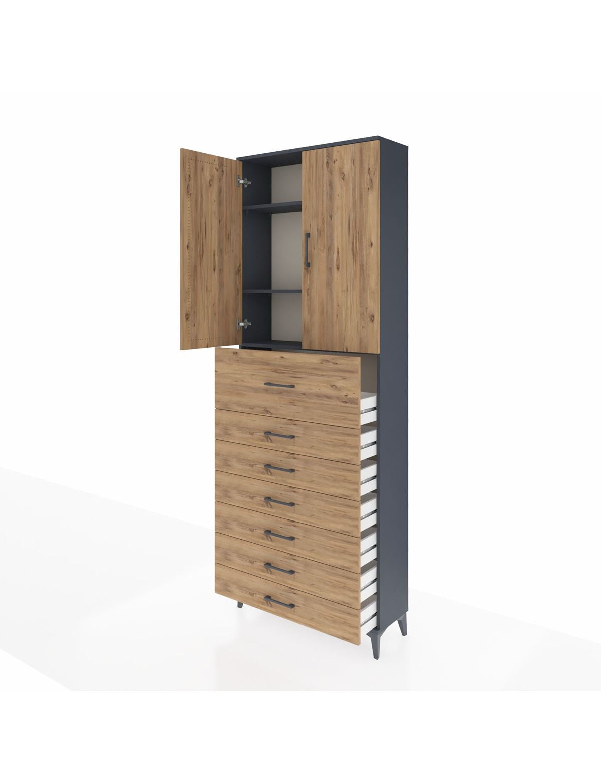 Arges Dolap 3 Raflı 7 Çekmeceli 2 Kapaklı 88x30x243 - S33M129V6A