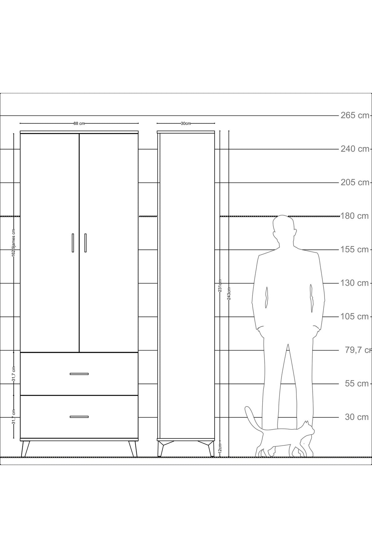Arges Dolap 4 Raflı 2 Çekmeceli 2 Kapaklı 88x30x243 - S33M131V1A