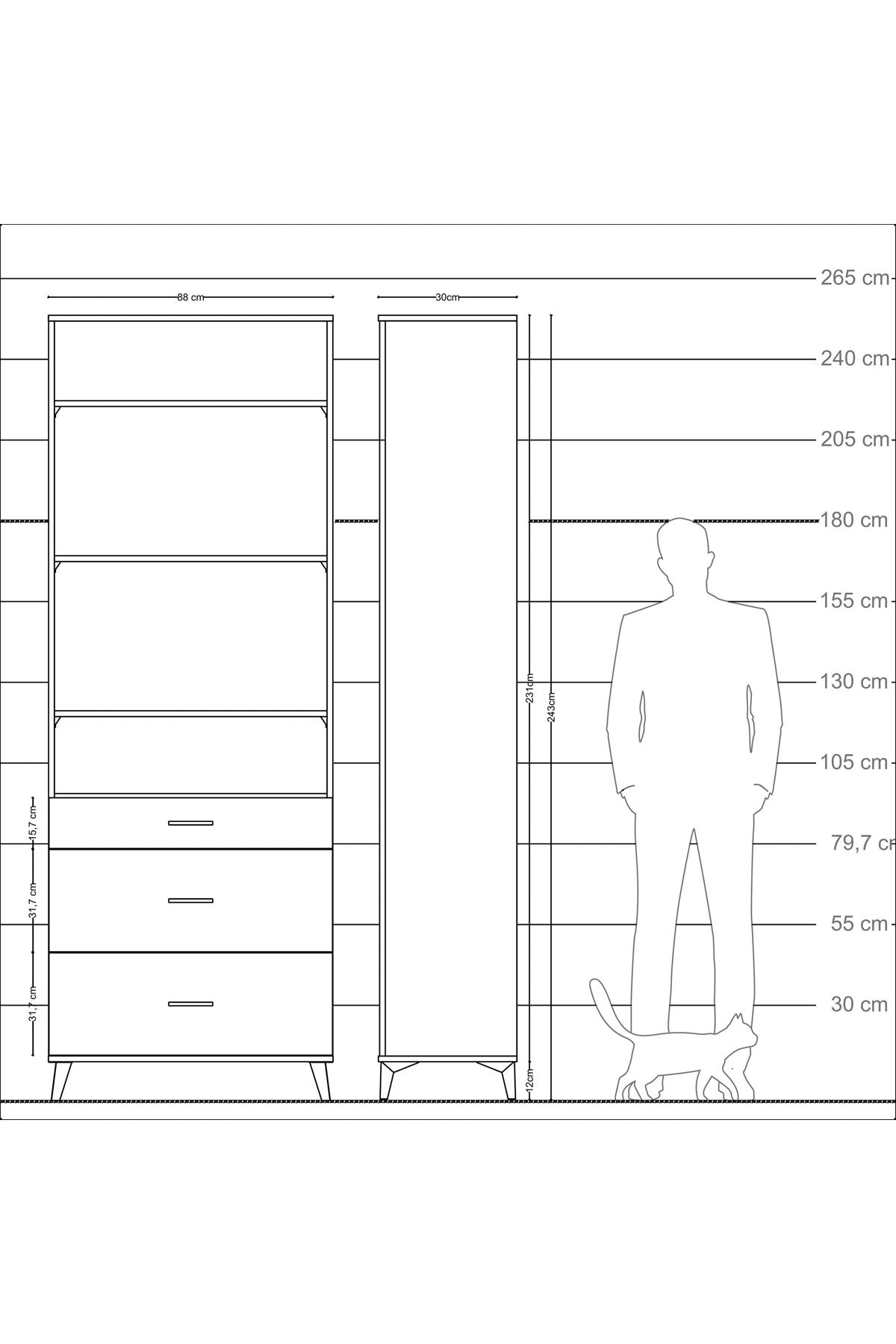 Arges Dolap 4 Raflı 3 Çekmeceli 88x30x243 - S33M134V8A