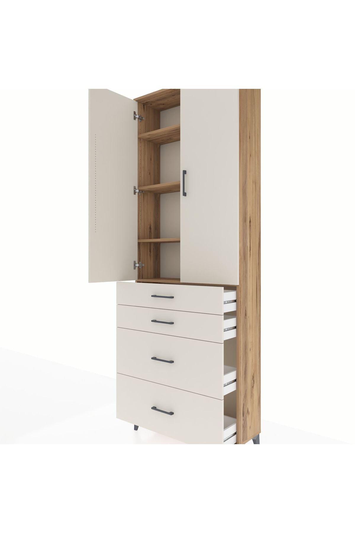 Arges Dolap 4 Raflı 4 Çekmeceli 2 Kapaklı 88x30x243 - S33M135V7A