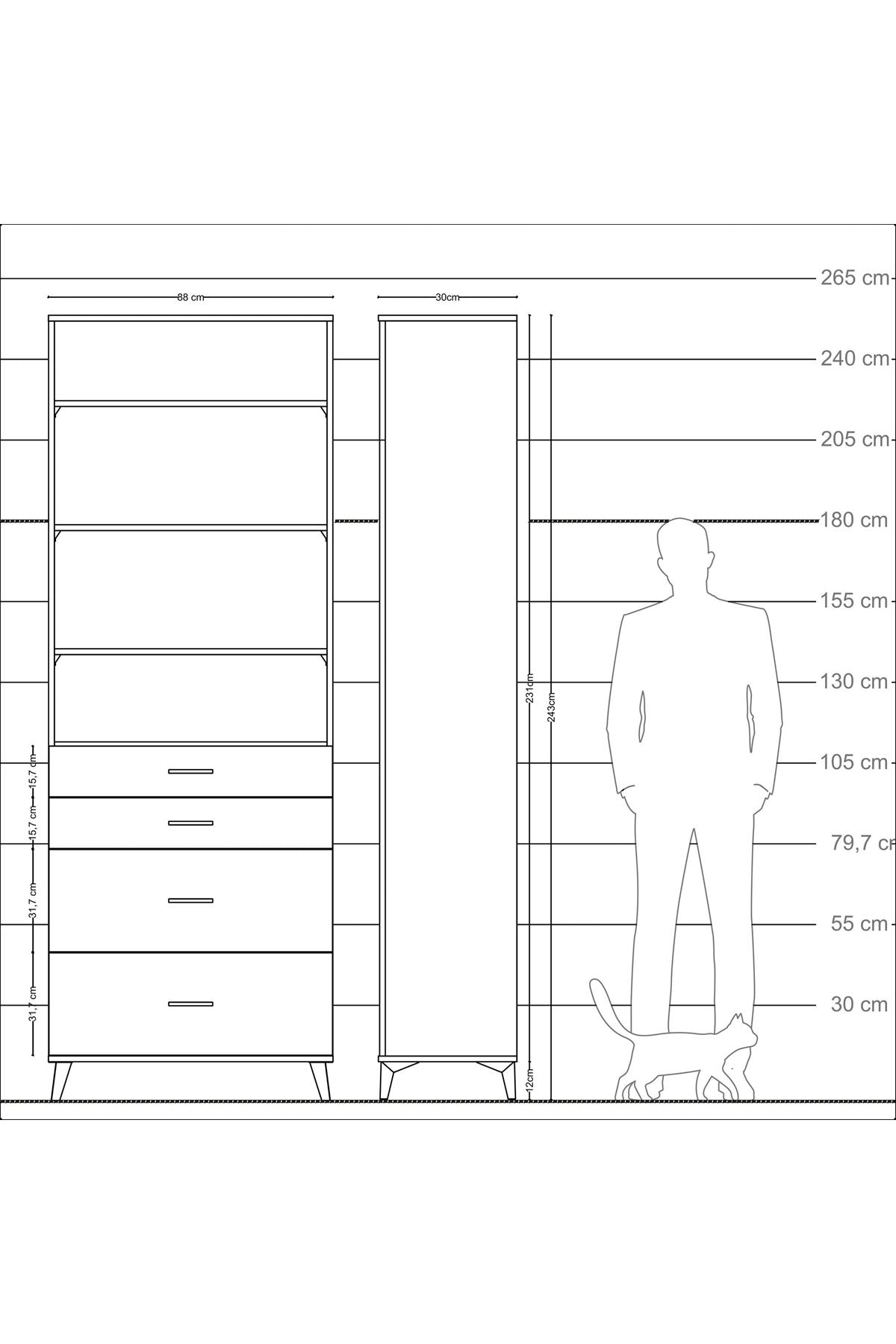 Arges Dolap 4 Raflı 4 Çekmeceli 88x30x243 - S33M136V1A