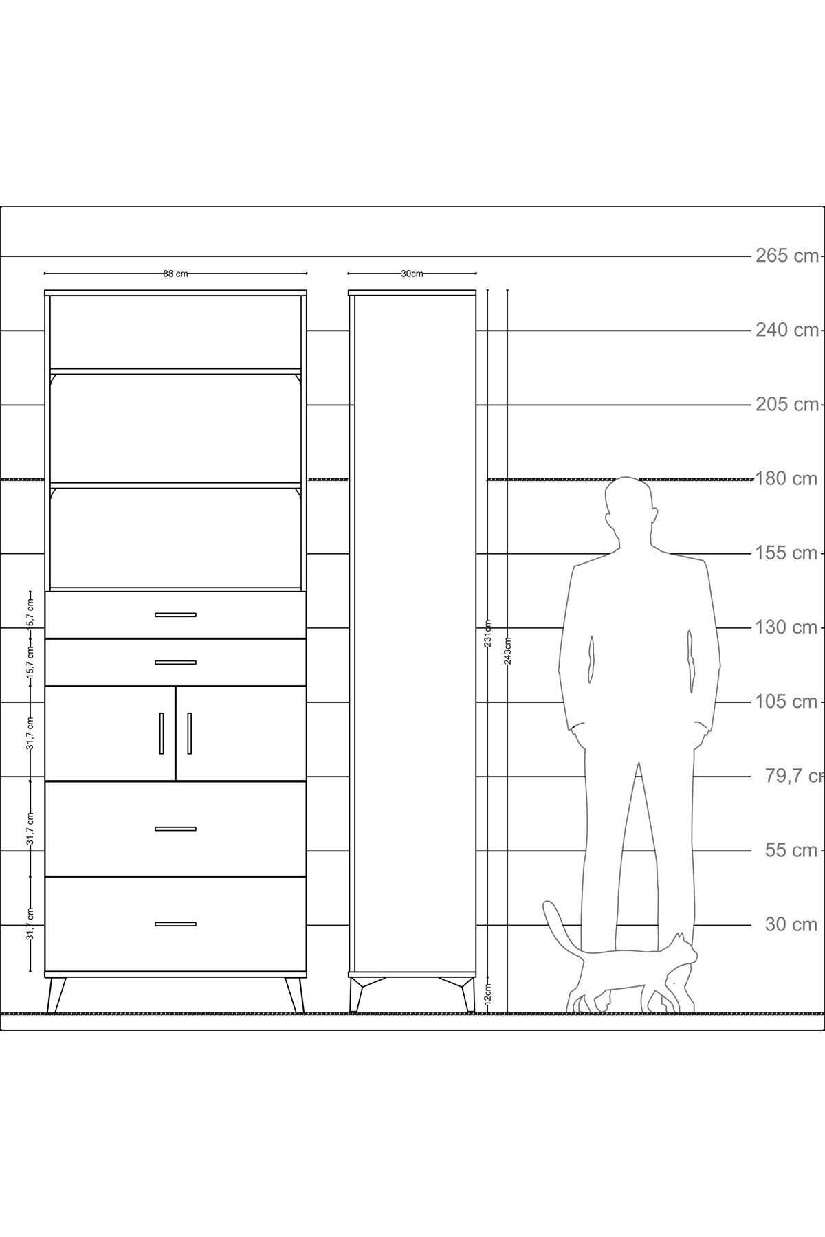 Arges Dolap 4 Raflı 4 Çekmeceli 2 Kapaklı 88x30x243 - S33M138V4A