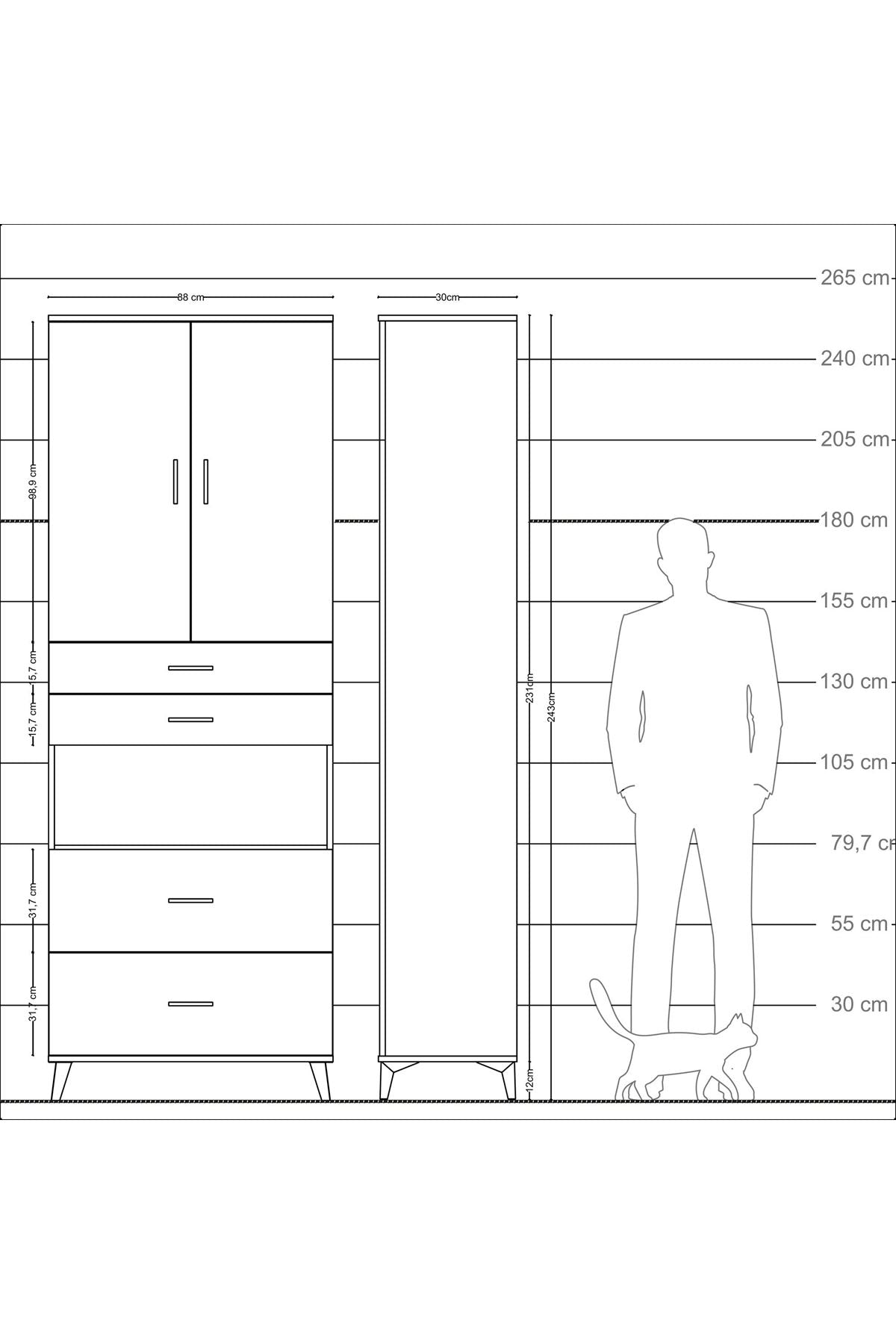 Arges Dolap 4 Raflı 4 Çekmeceli 2 Kapaklı 88x30x243 - S33M139V7A