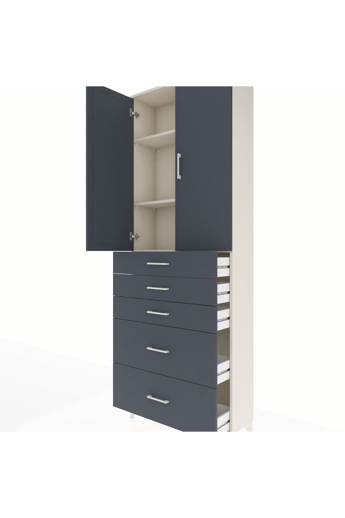 Arges Dolap 3 Raflı 5 Çekmeceli 2 Kapaklı 88x30x243 - S33M141V2A